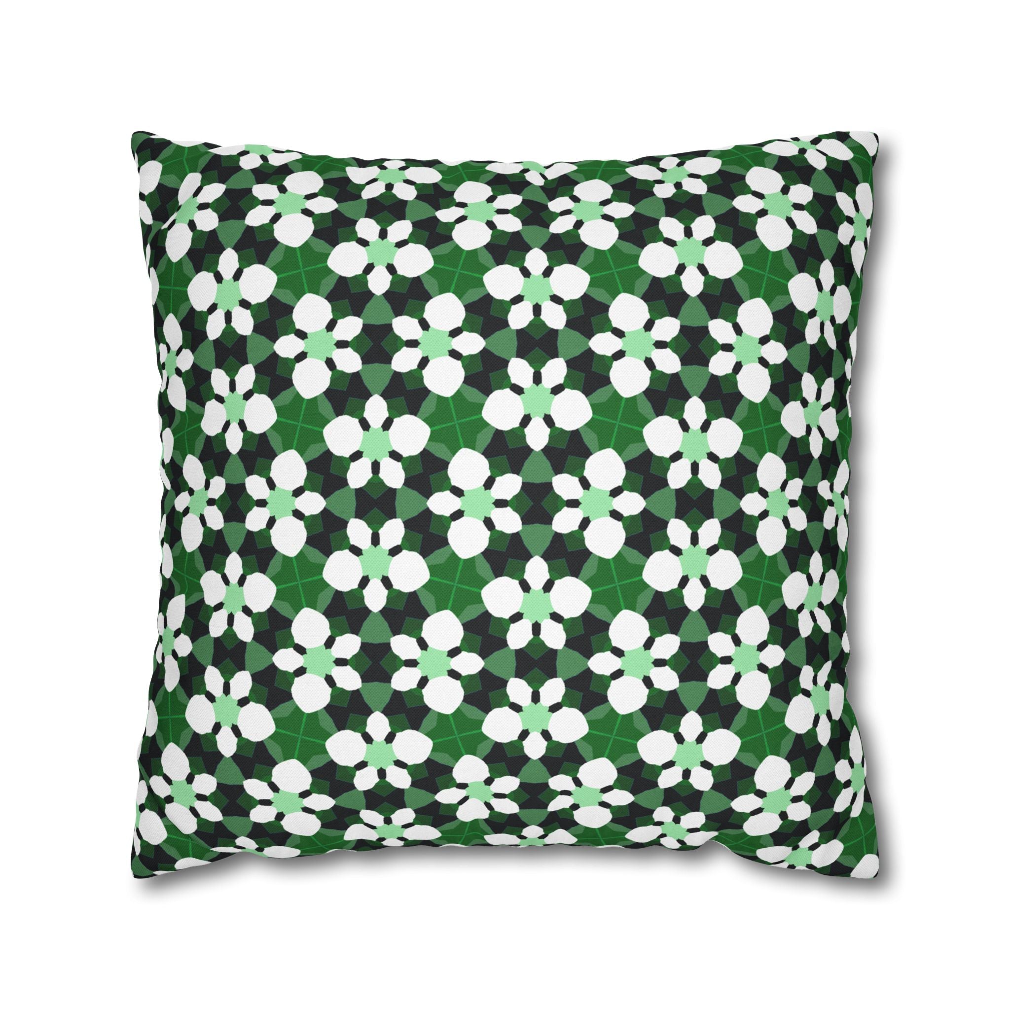 Green Retro Floral THROW PILLOW COVER— Spun Polyester Square Throw Pillow Cover