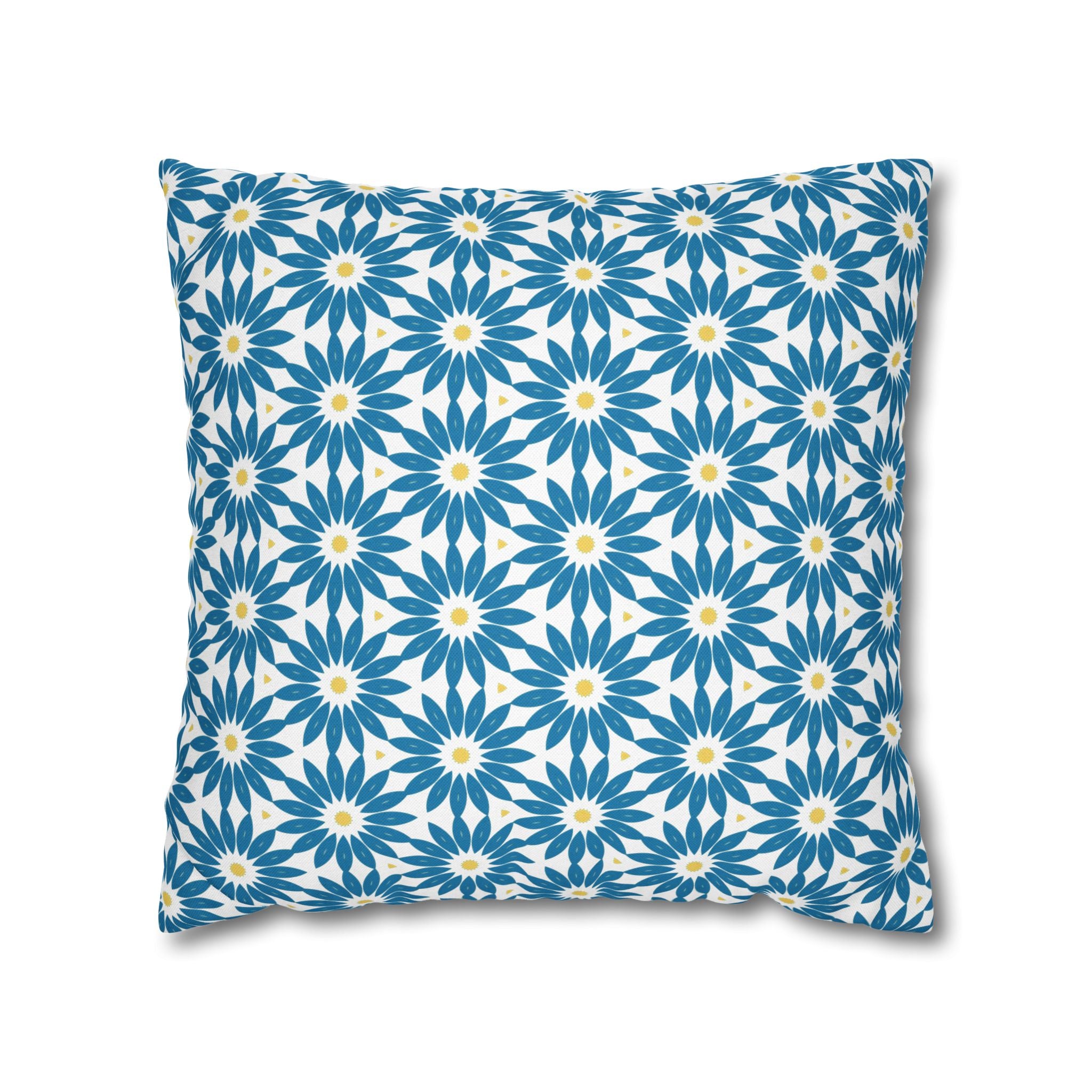 Blue Daisy Pattern THROW PILLOW COVER — Decorative Floral Square Throw Pillow Cover