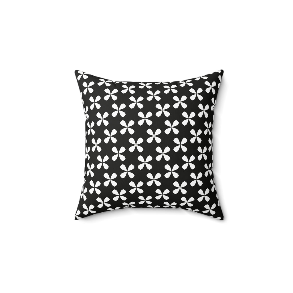 Black Floral Square Pillow — White Flowers on Black Background