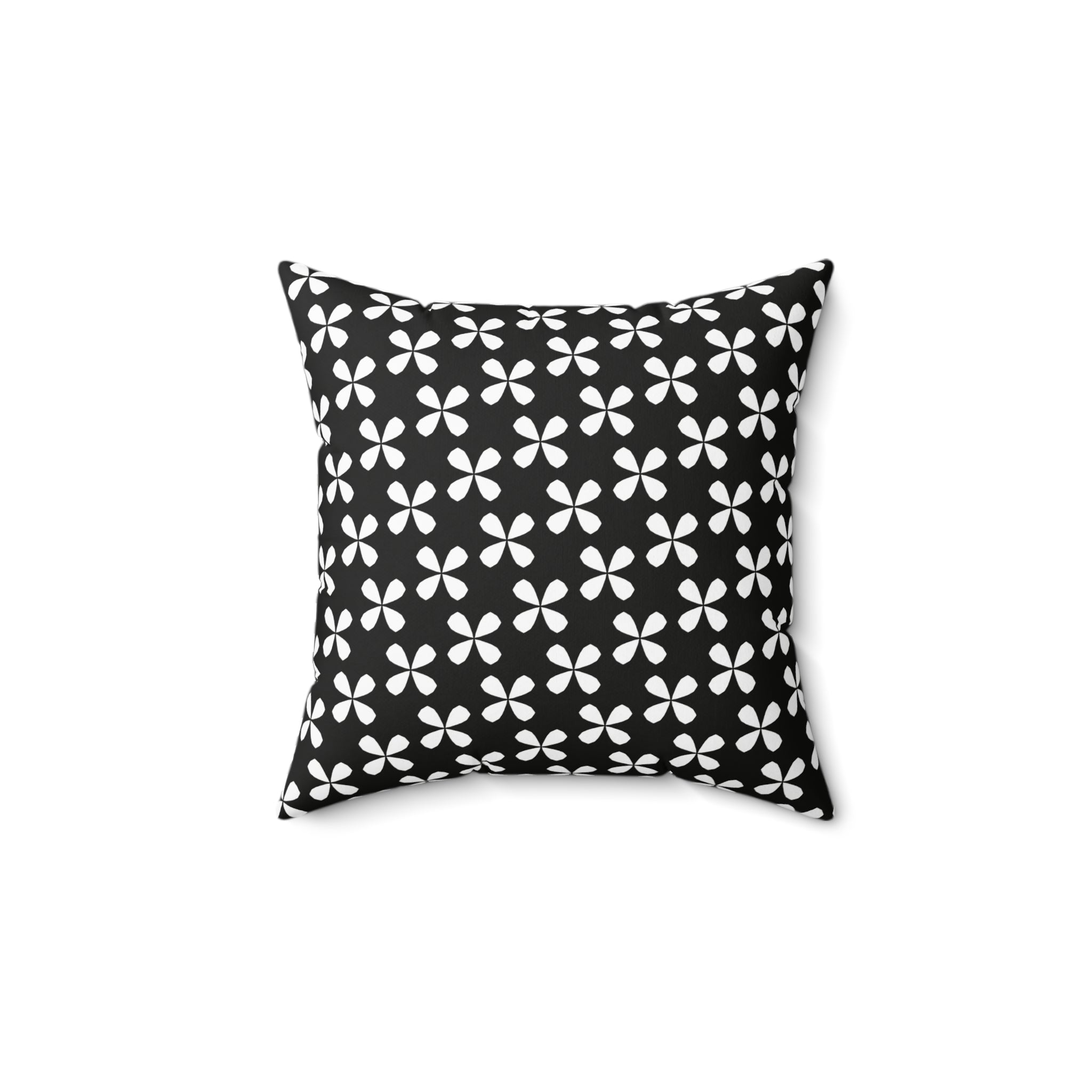 Black Floral Square Pillow — White Flowers on Black Background