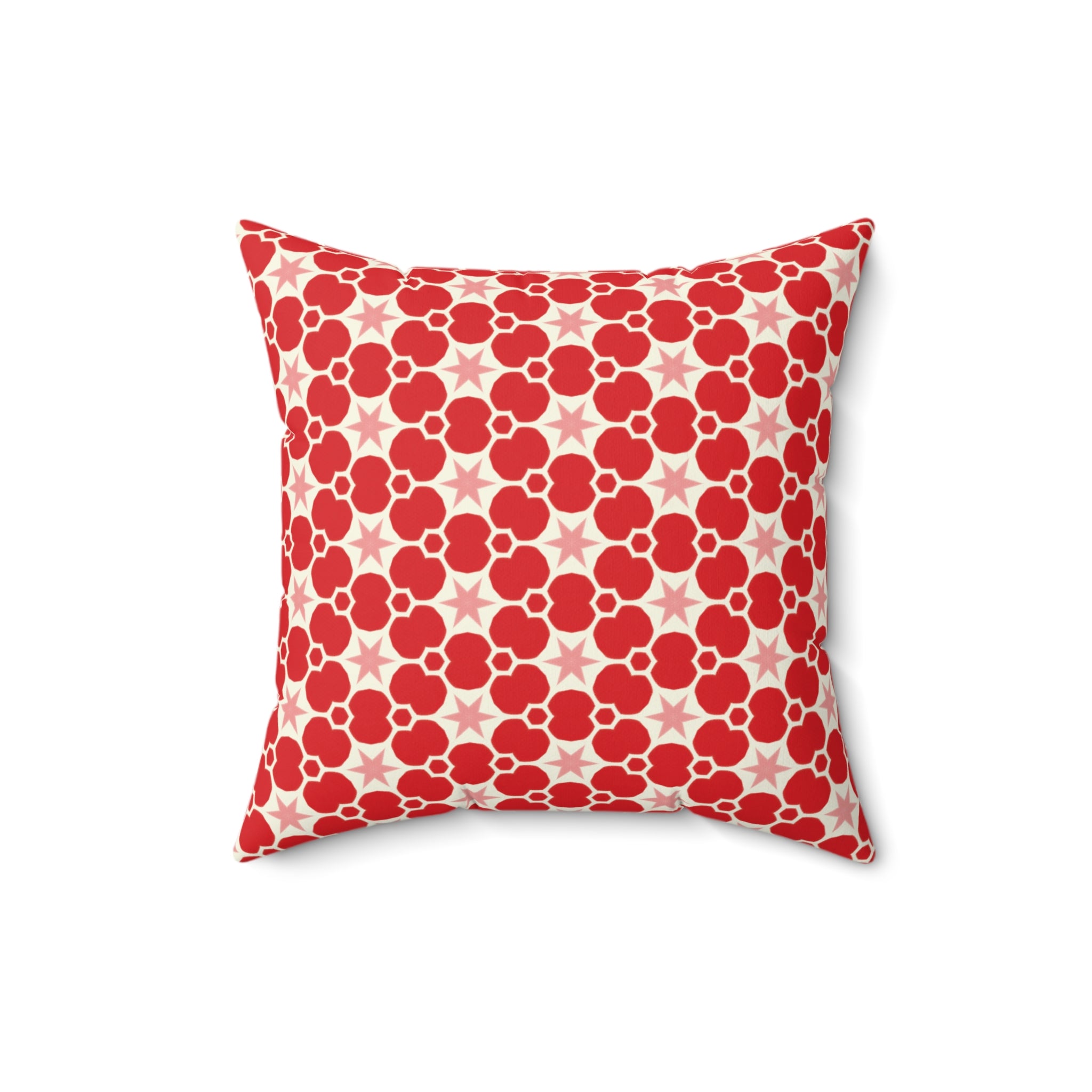Red Floral Retro Throw Pillow — Festive Patterned Decorative Cushion