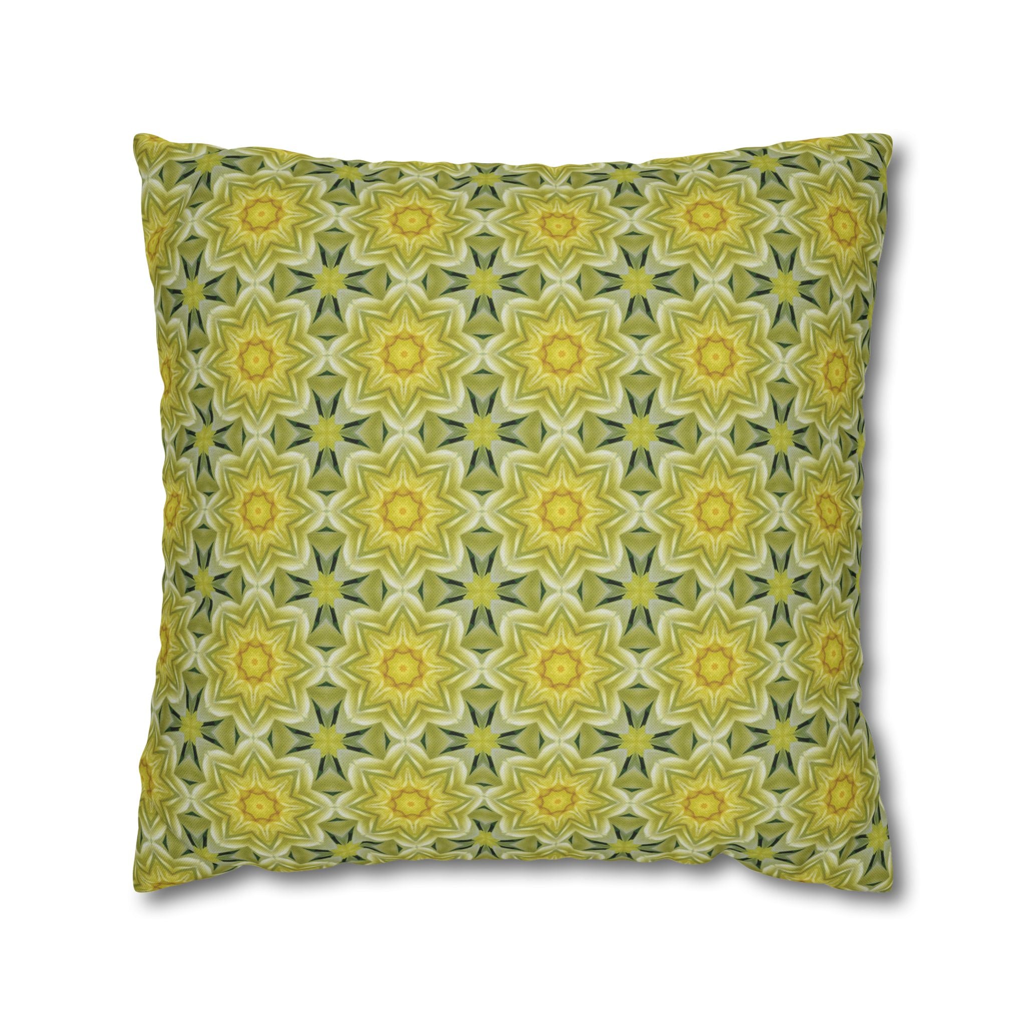 Botanical Yellow and Green Decorative THROW PILLOW COVER — Floral Star Pattern Square Throw Cover