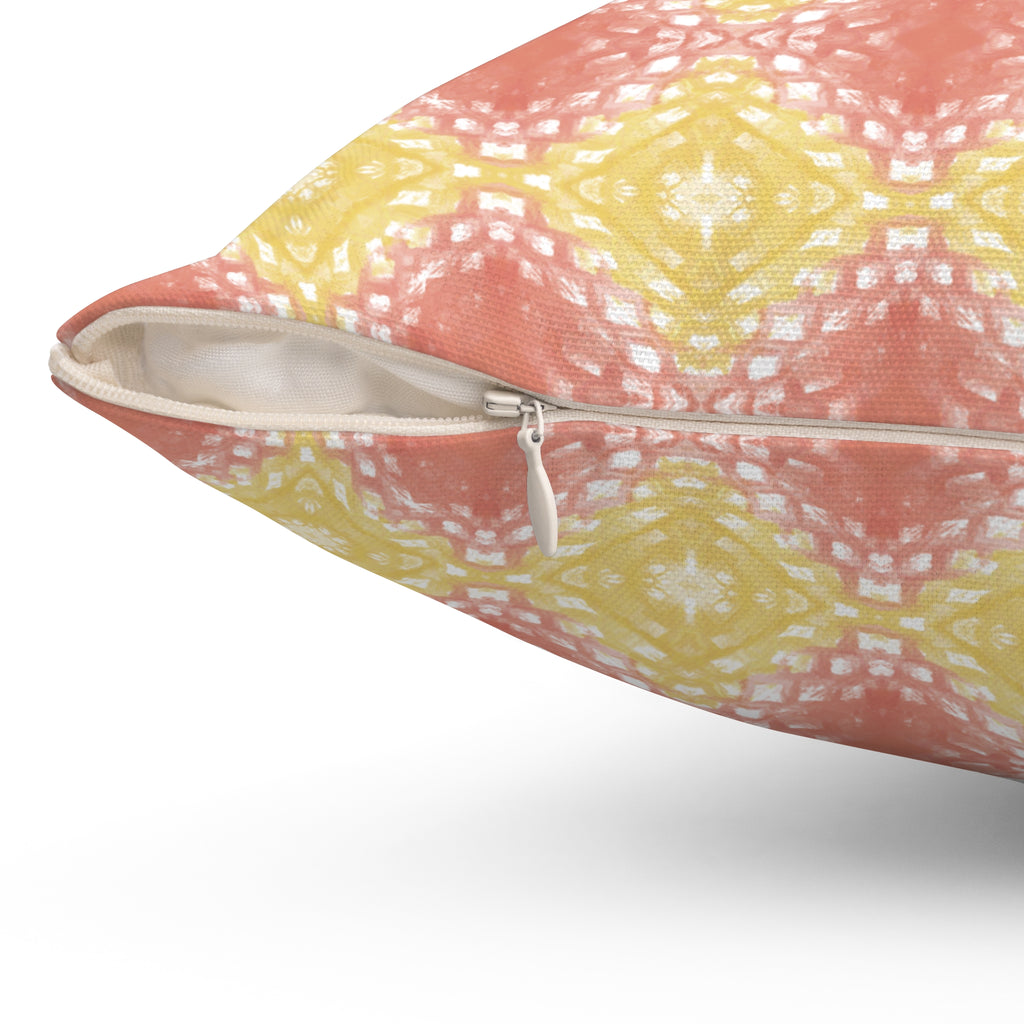 Pastel Boho Diamond Pattern Pillow — Yellow & Coral Decorative Throw Pillow