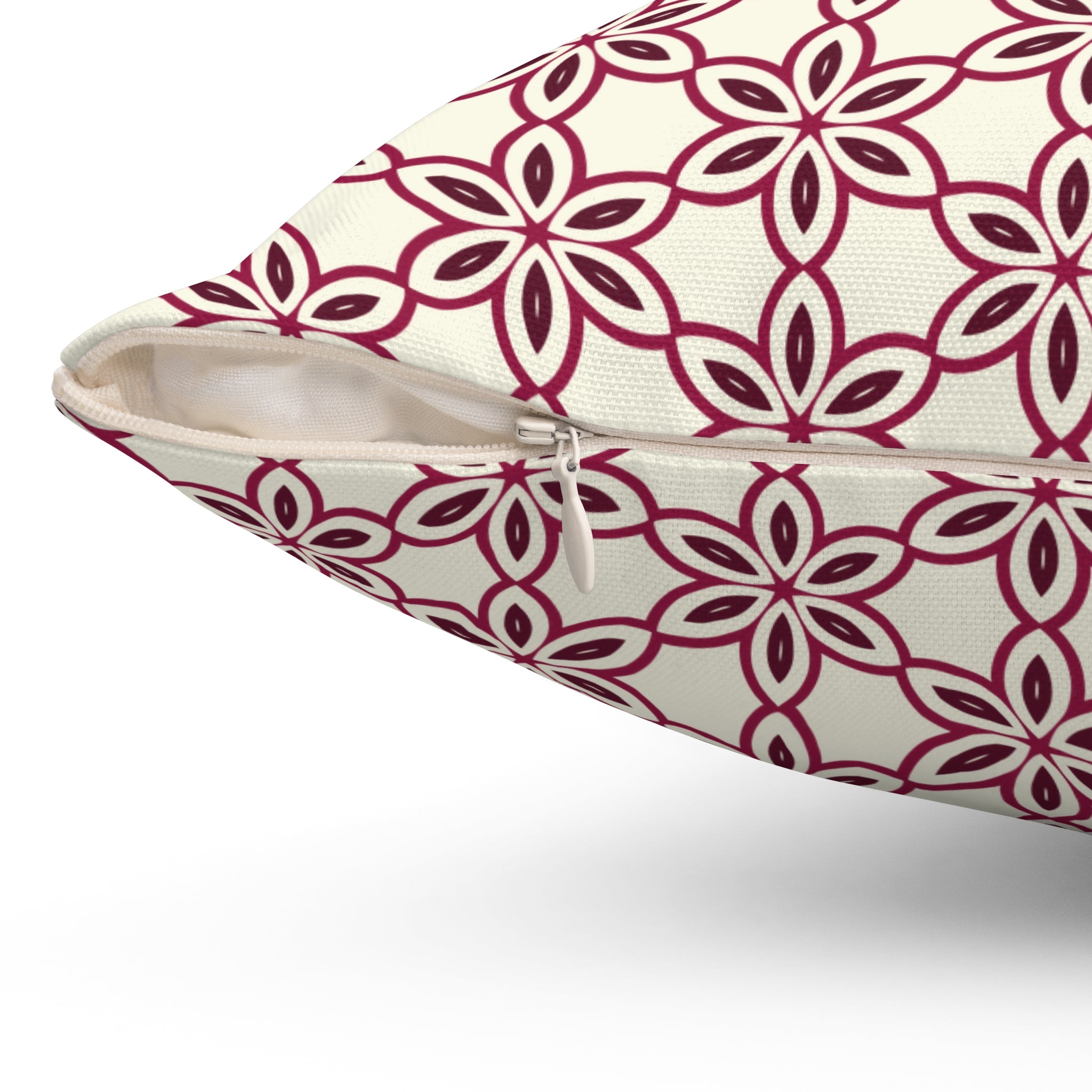 Burgundy and Cream Floral Pattern Decorative Pillow - Geometric Throw Cushion