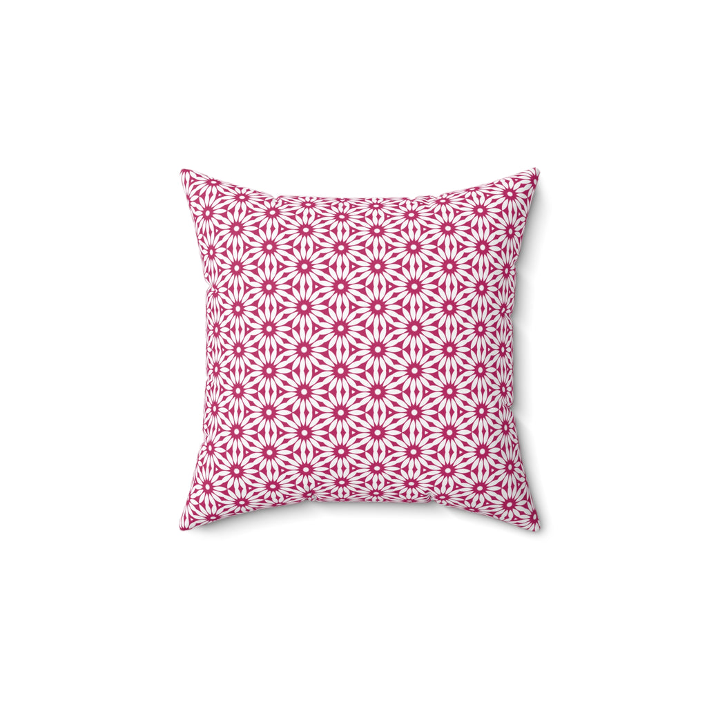 Pink Geometric Daisy Pattern Square Pillow — Decorative Throw Cushion for Living Room & Bedroom