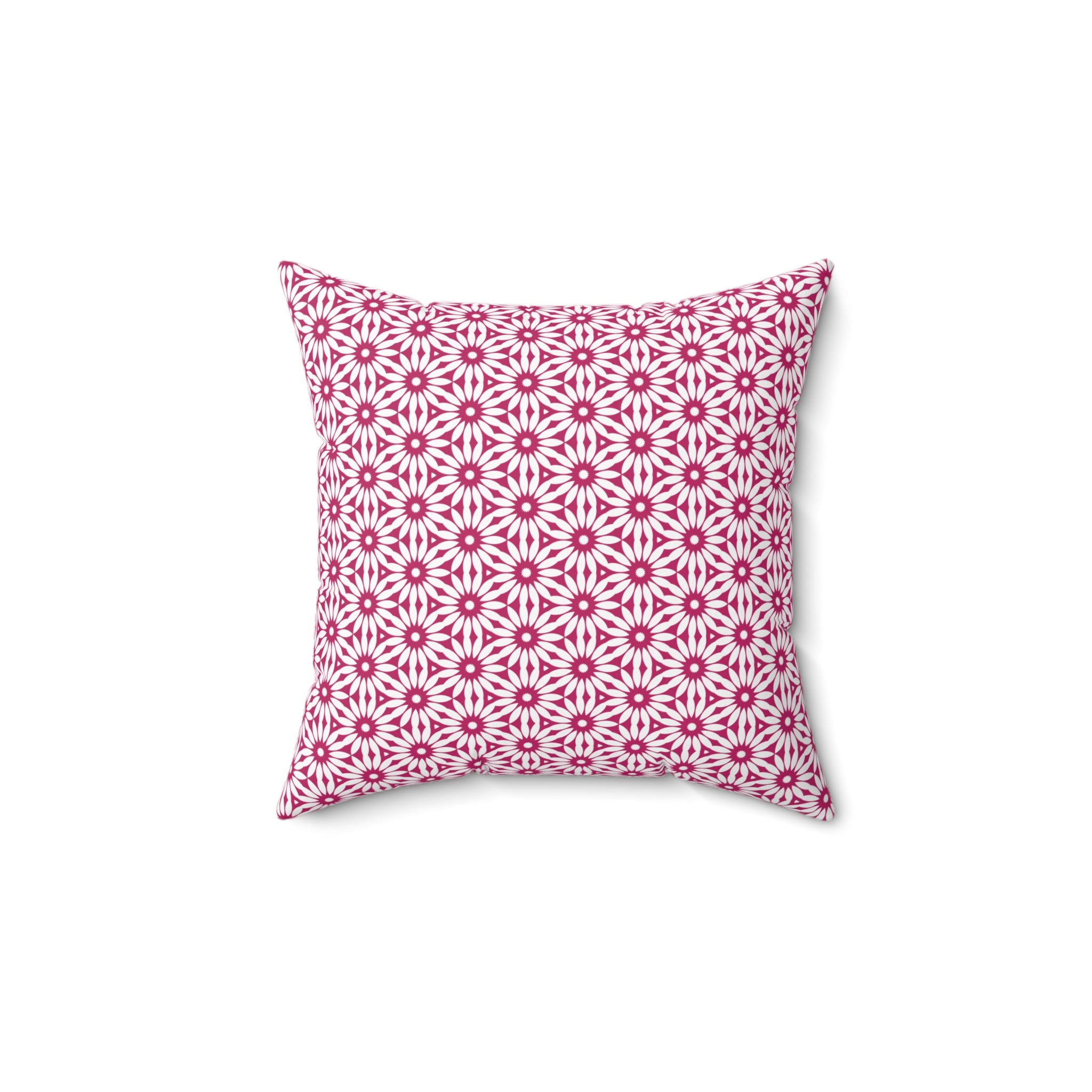 Pink Geometric Daisy Pattern Square Pillow — Decorative Throw Cushion for Living Room & Bedroom