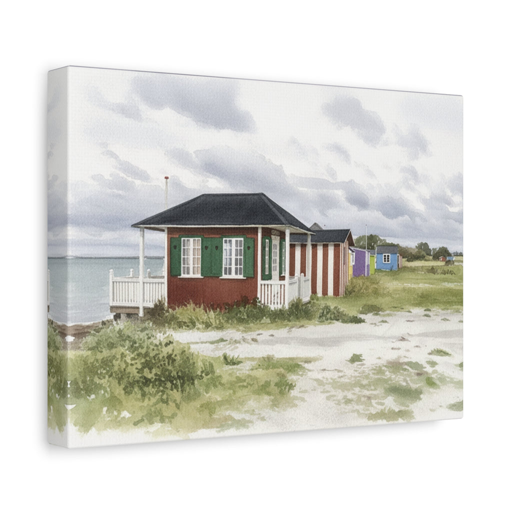 Beach Cottage Canvas Print — Coastal Seaside Cabin Wall Art (Matte Stretched)