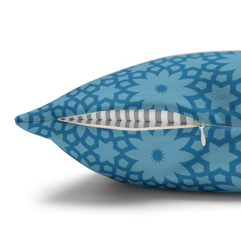 Blue Floral Geometric THROW PILLOW COVER — Square Decorative Pillow Cover