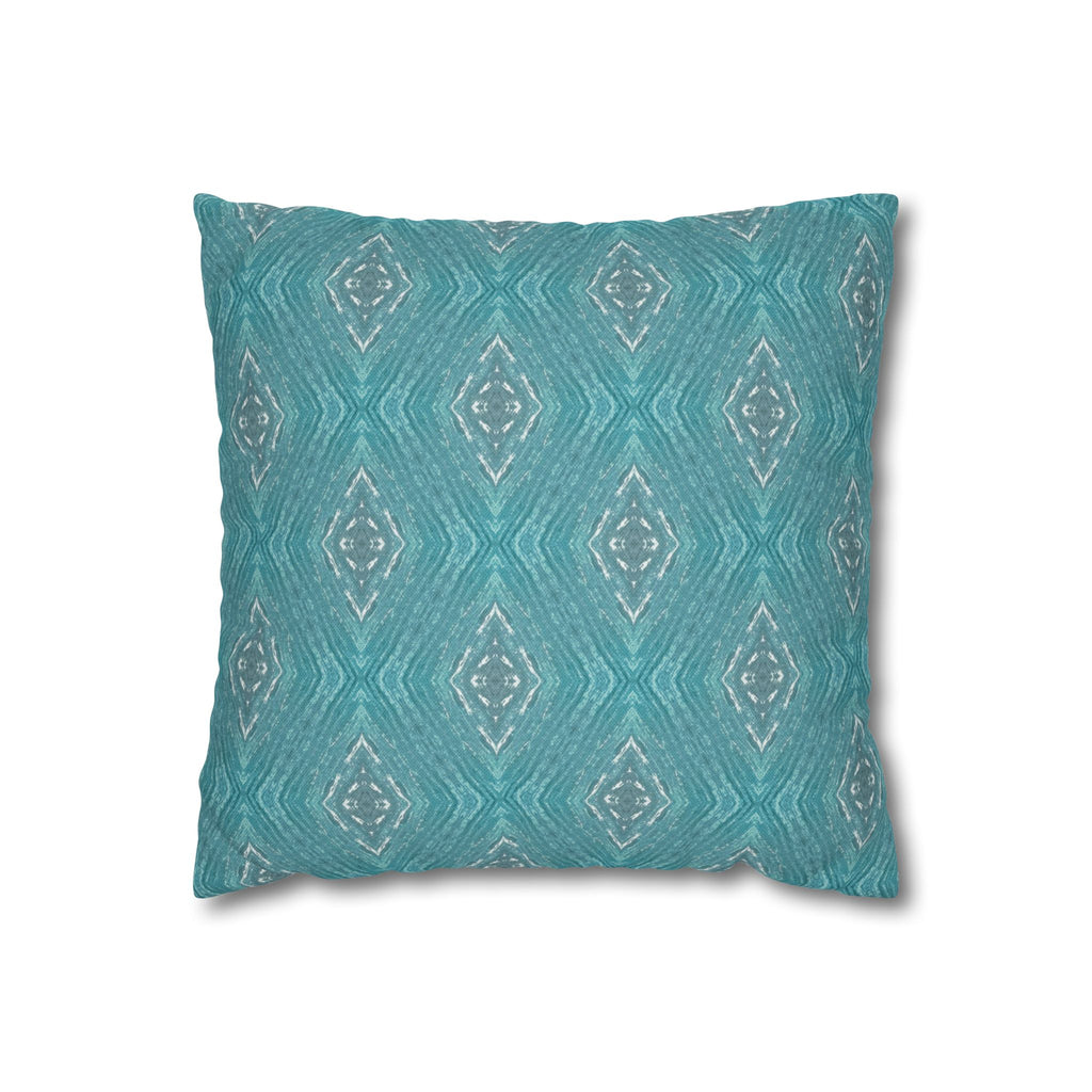 Teal Ikat Pattern Square THROW PILLOW COVER — Turquoise Boho Decorative Throw Pillow Cover