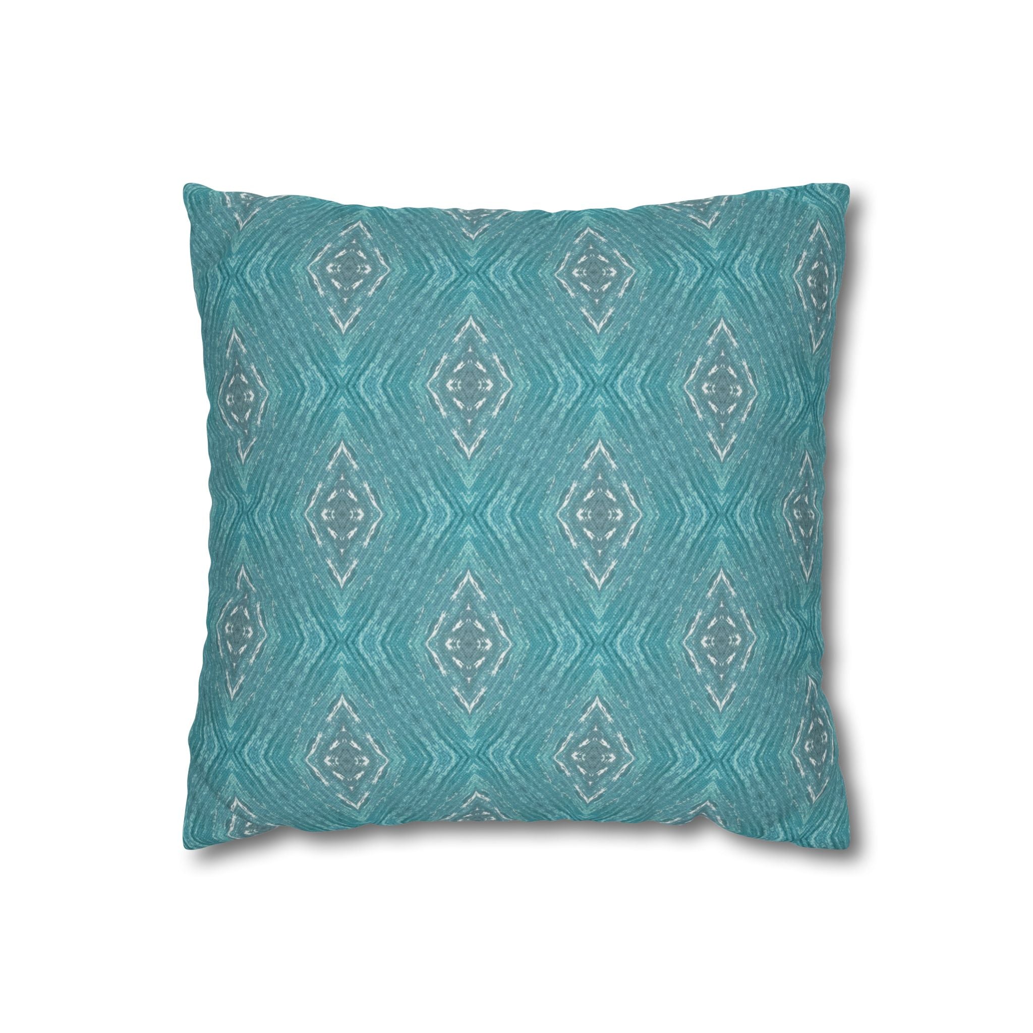 Teal Ikat Pattern Square THROW PILLOW COVER — Turquoise Boho Decorative Throw Pillow Cover