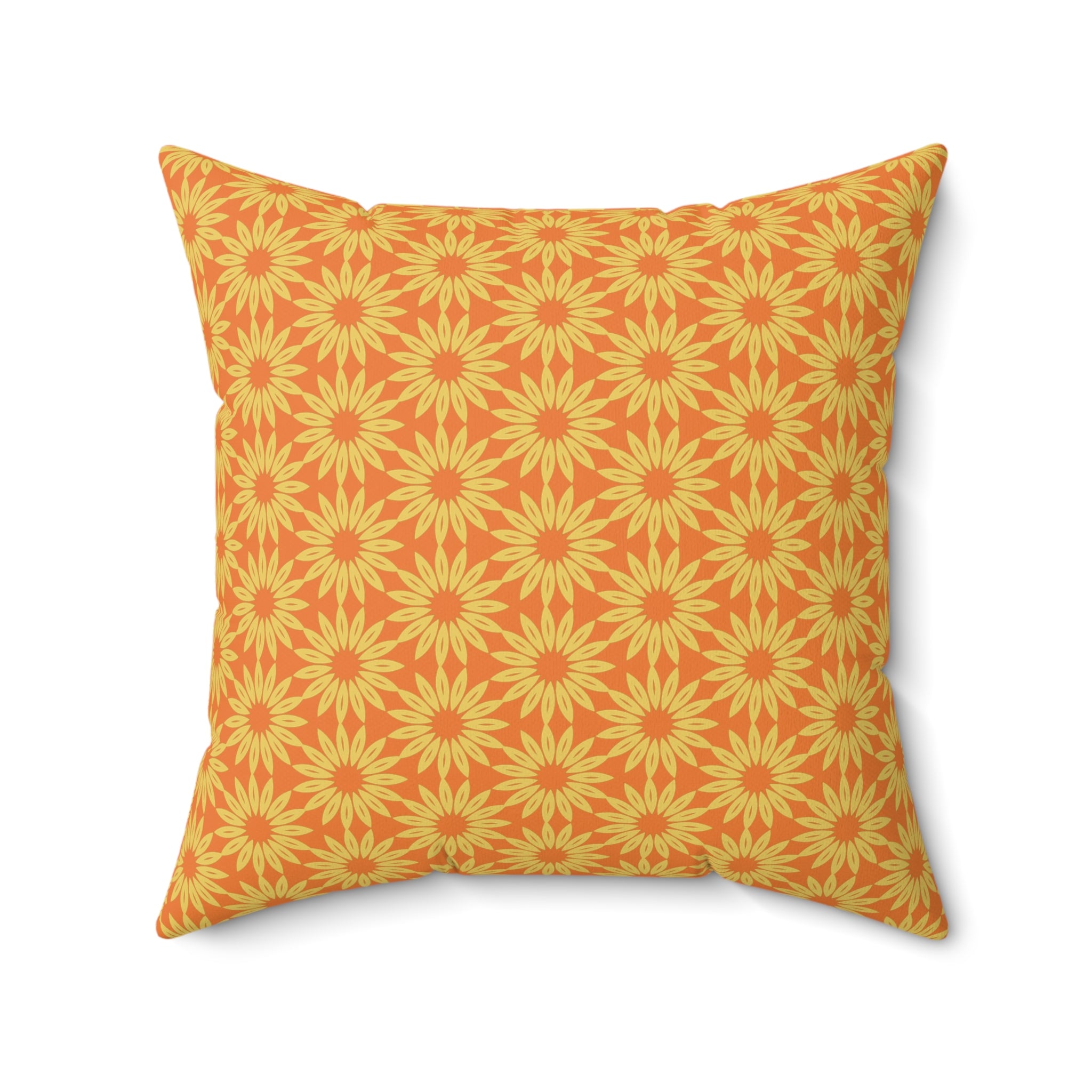 Sunburst Daisy Pattern Pillow — Orange Floral Decorative Throw Pillow