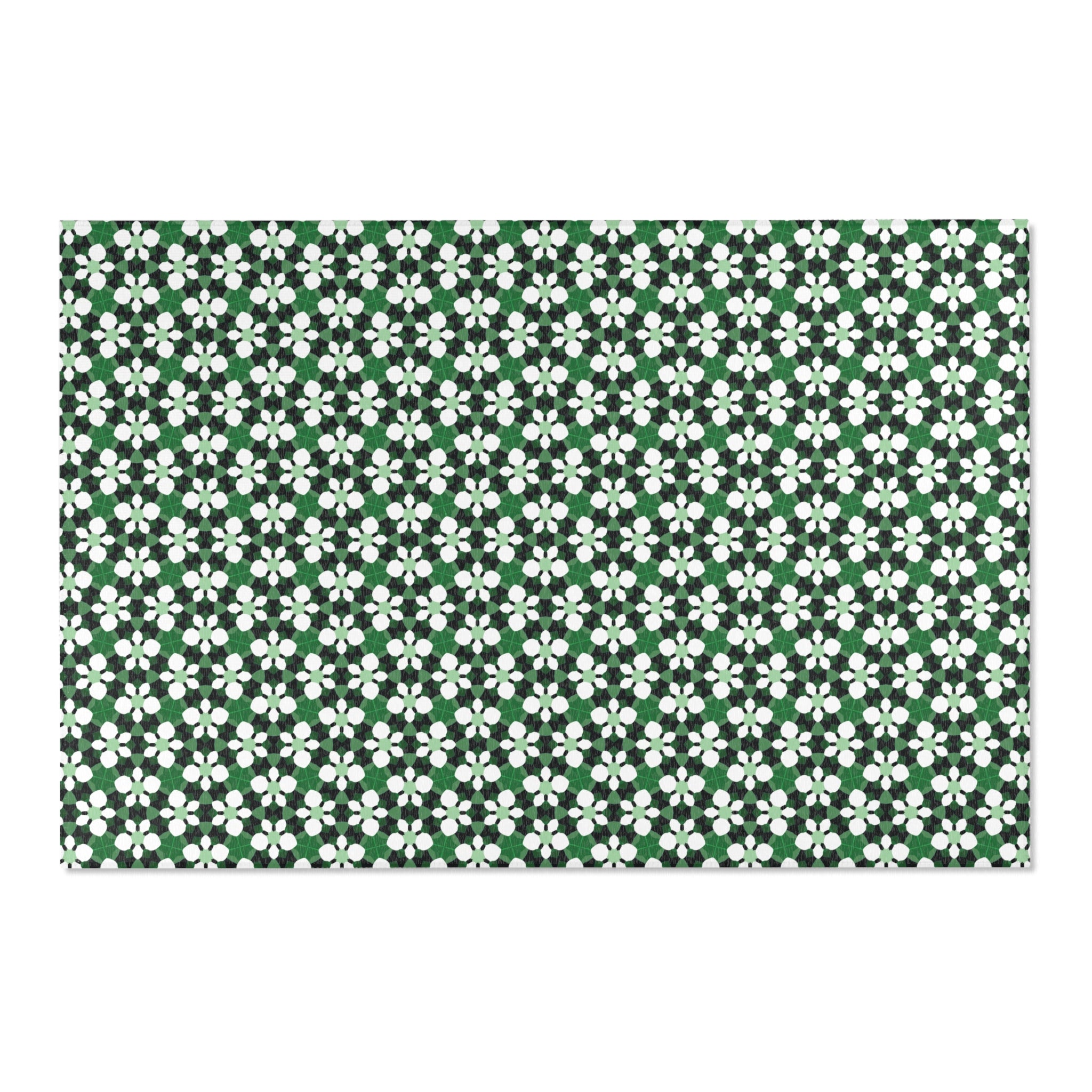 Green Retro Floral Area Rug — Retro Daisy Pattern Accent Rug