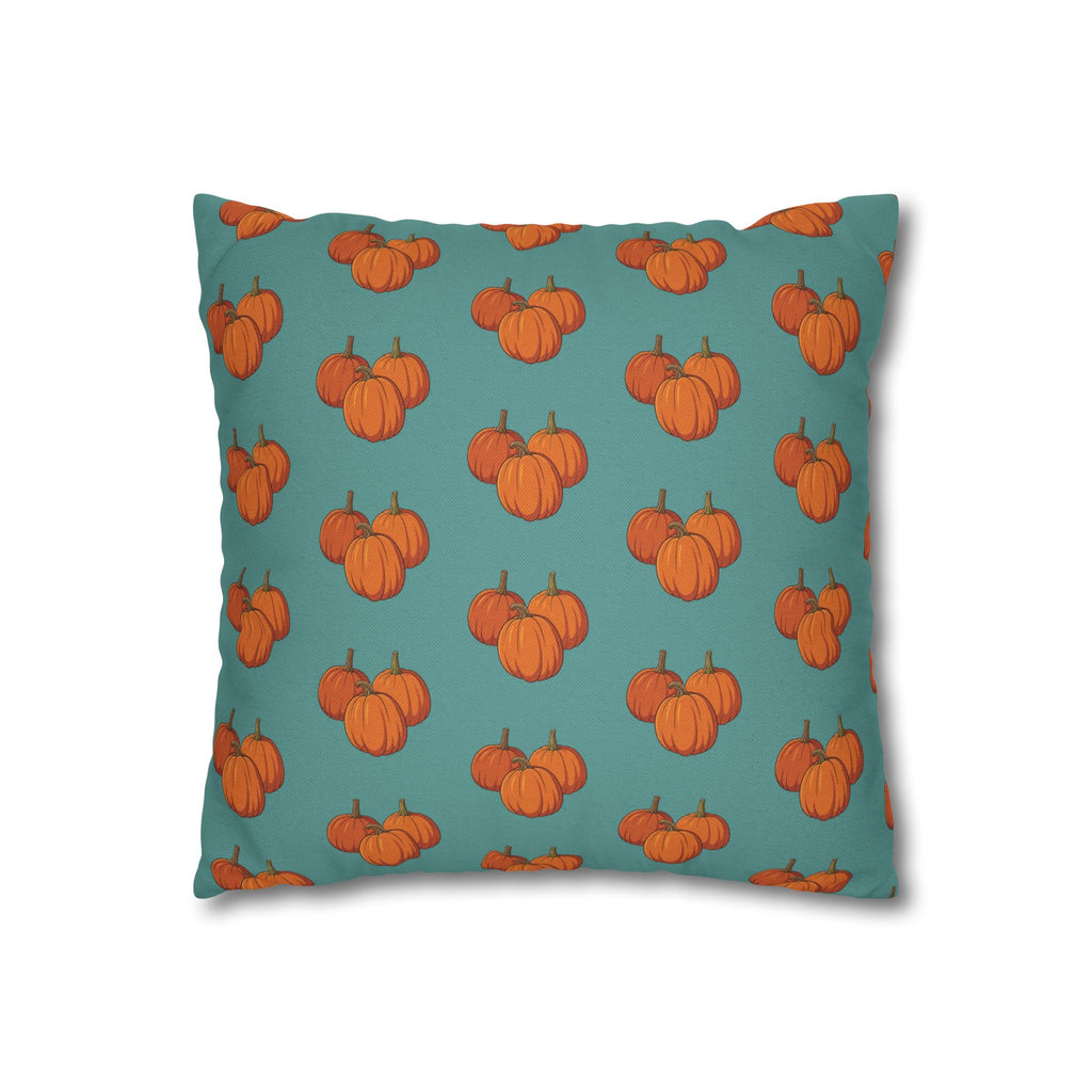 Teal Autumn Pumpkin Pattern THROW PILLOW COVER — Teal Fall Décor Cushion Cover