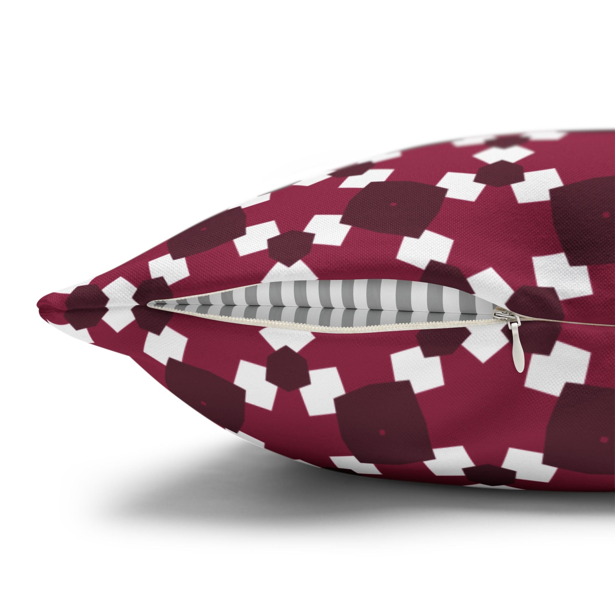 Burgundy Floral Geometric Throw THROW PILLOW COVER — Cozy Patterned Square Cushion Cover