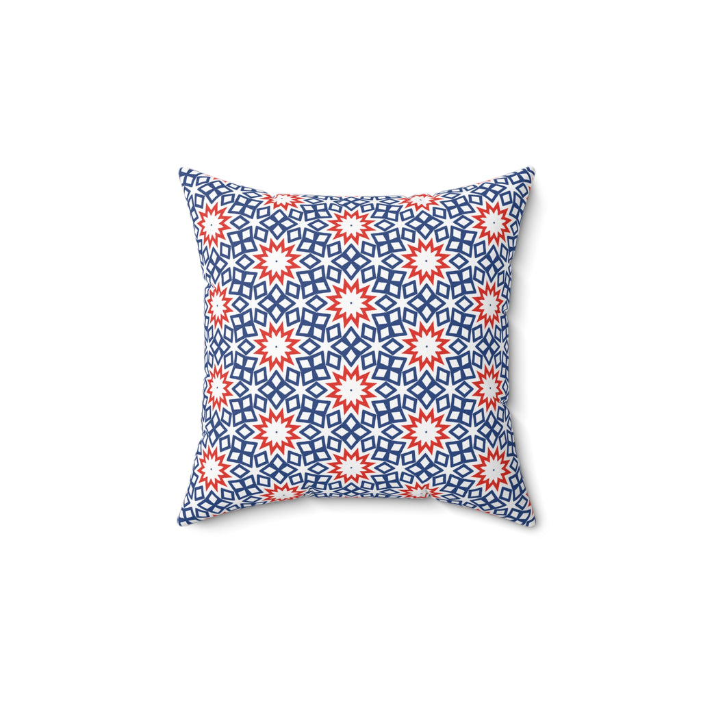 Red White & Blue Holiday Square Pillow — Patriotic Spun Polyester Decor