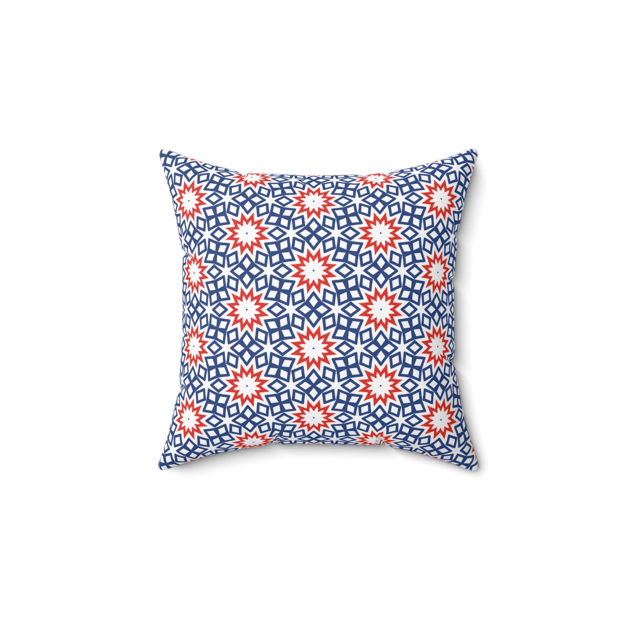 Red White & Blue Holiday Square Pillow — Patriotic Spun Polyester Decor