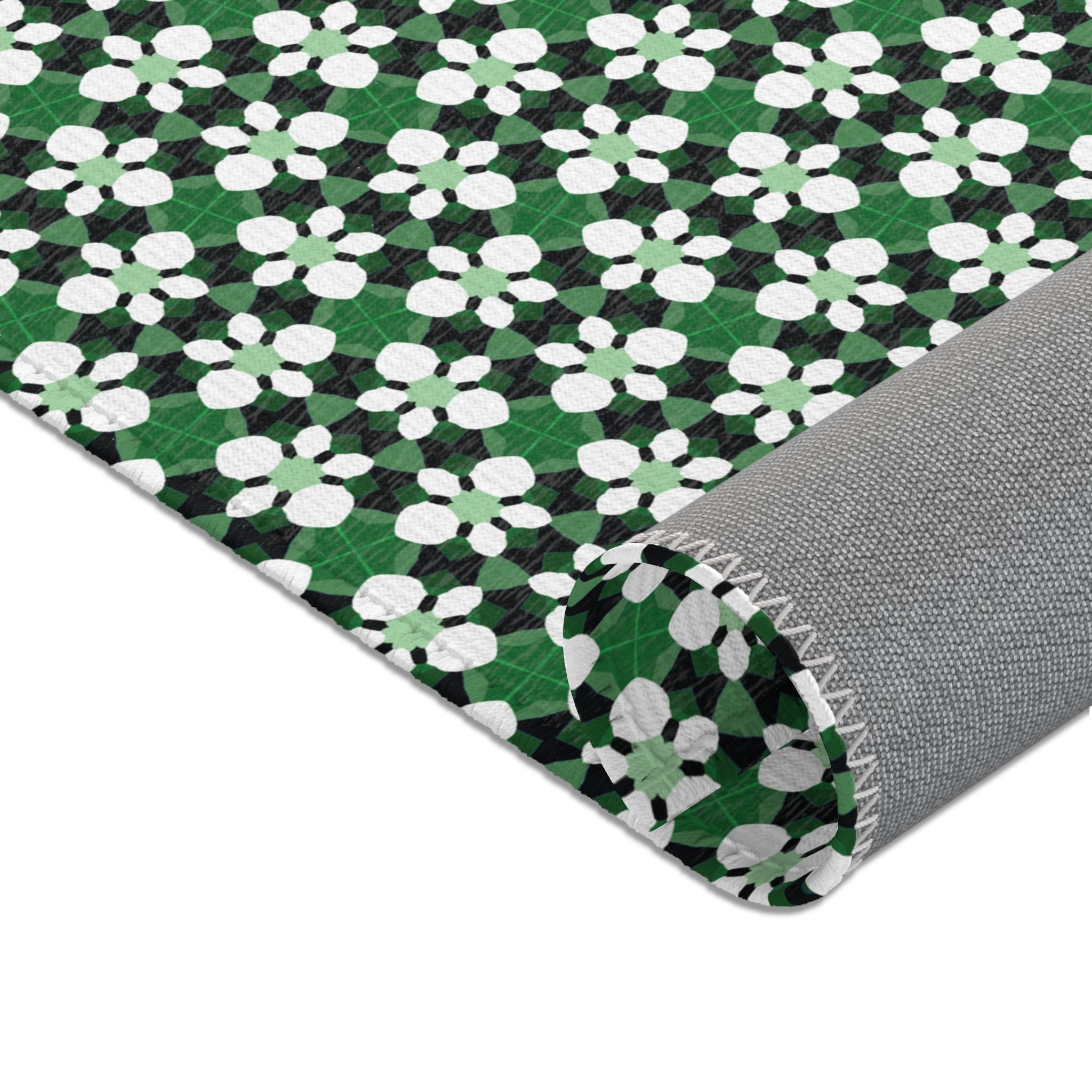 Green Retro Floral Area Rug — Retro Daisy Pattern Accent Rug