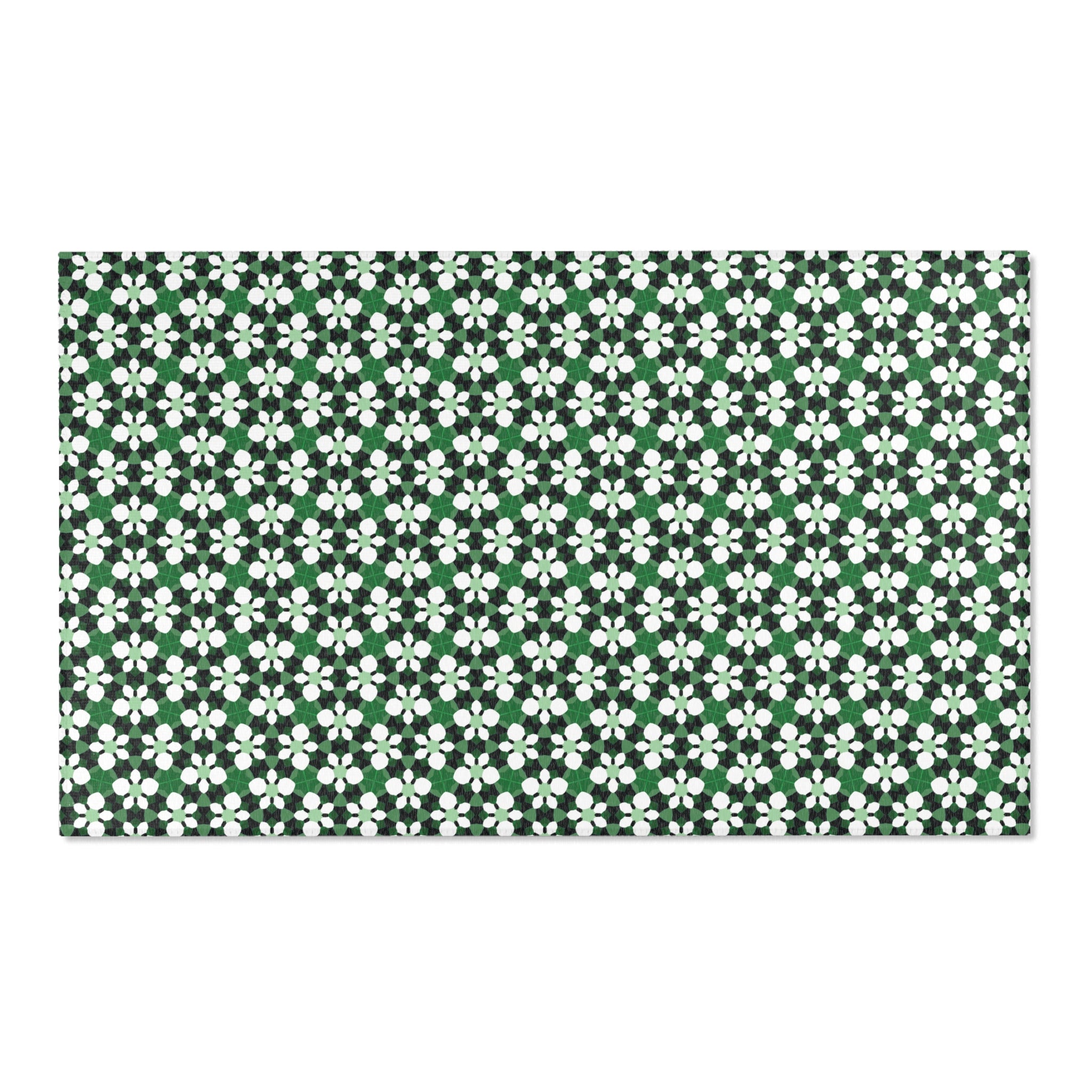 Green Retro Floral Area Rug — Retro Daisy Pattern Accent Rug