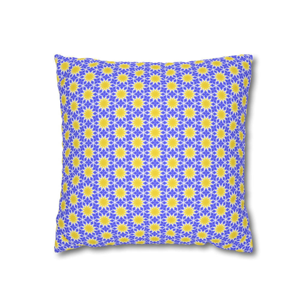 Sunshine Yellow and Blue Sunburst Pattern THROW PILLOW COVER — Floral Decorative Throw Pillowcase