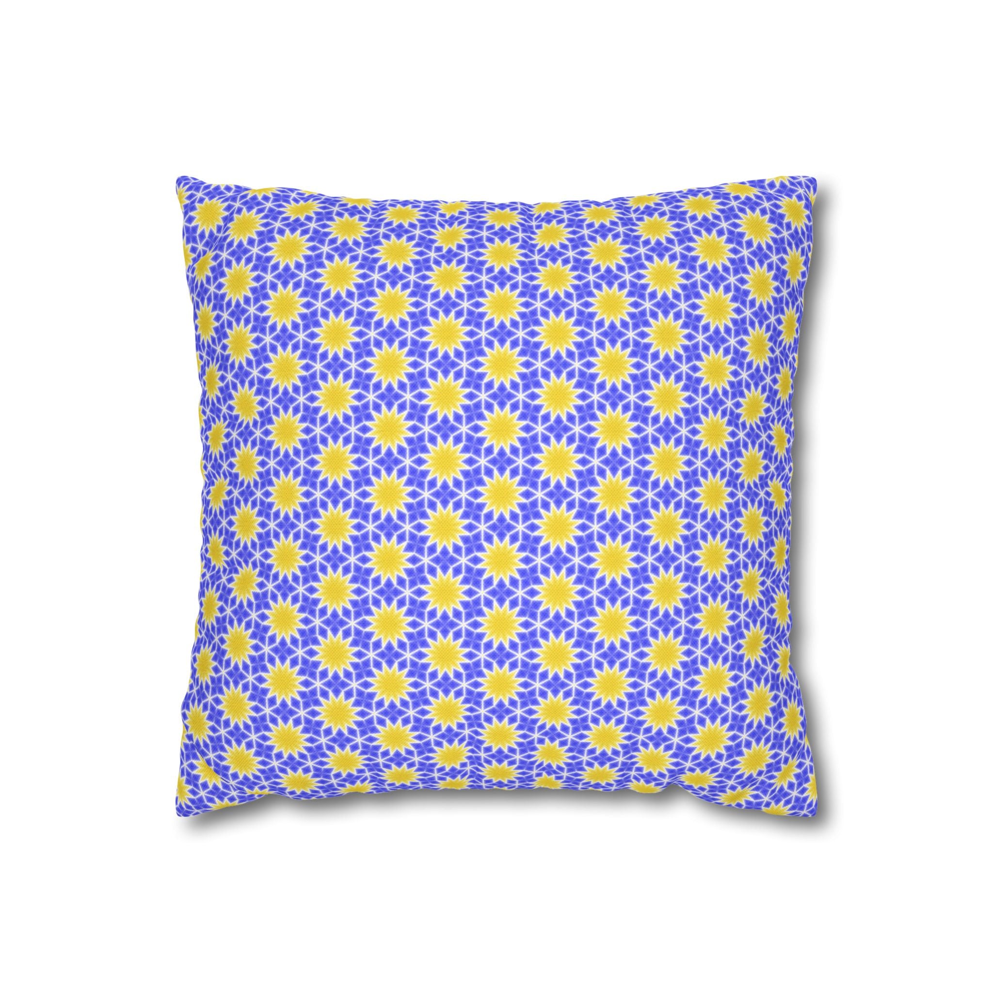 Sunshine Yellow and Blue Sunburst Pattern THROW PILLOW COVER — Floral Decorative Throw Pillowcase