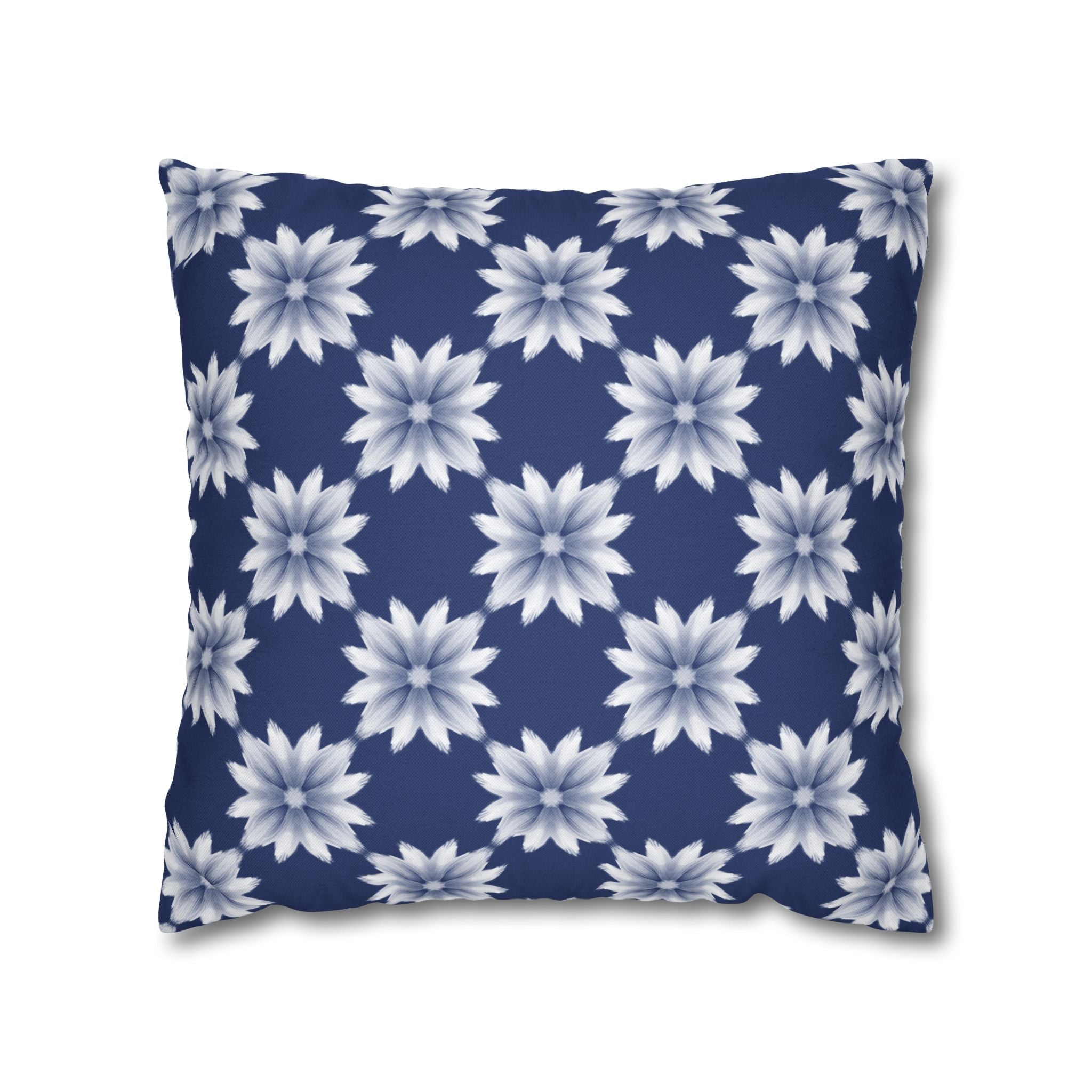 Navy Blue Floral Decorative THROW PILLOW COVER — Navy White Dahlia Pattern Square Throw Pillow Cover