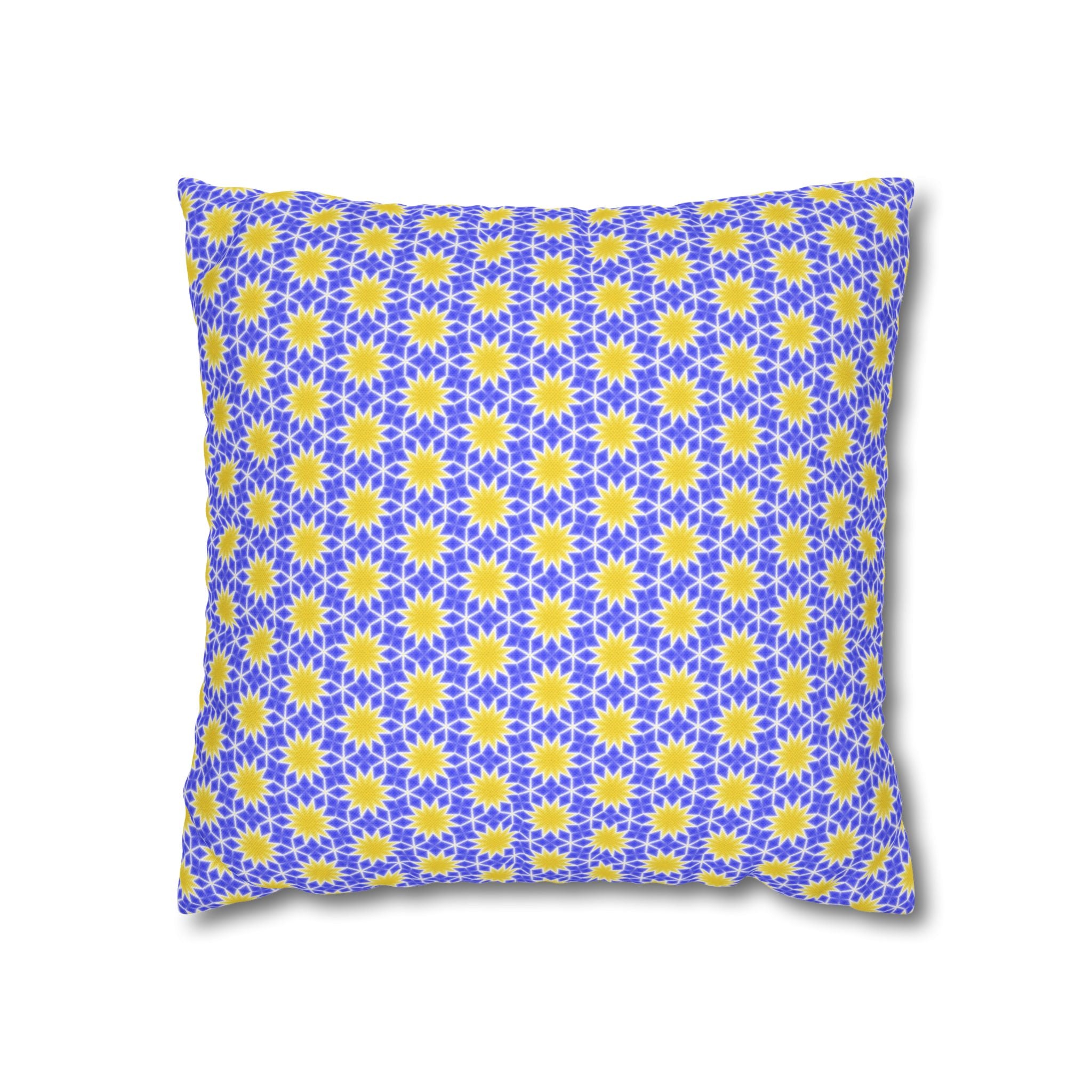 Sunshine Yellow and Blue Sunburst Pattern THROW PILLOW COVER — Floral Decorative Throw Pillowcase