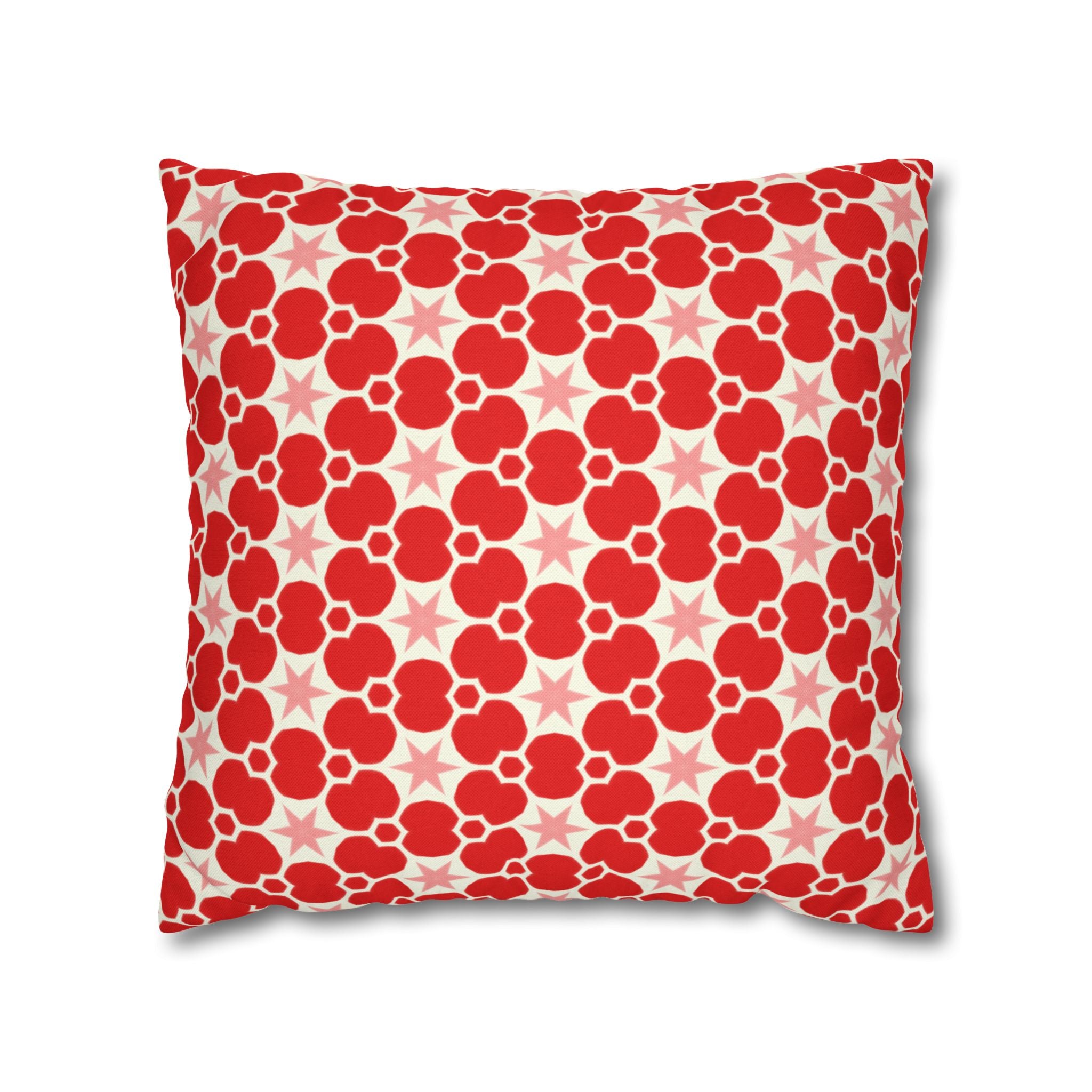 Red Floral Retro Pattern THROW PILLOW COVER — Modern Geometric Decor