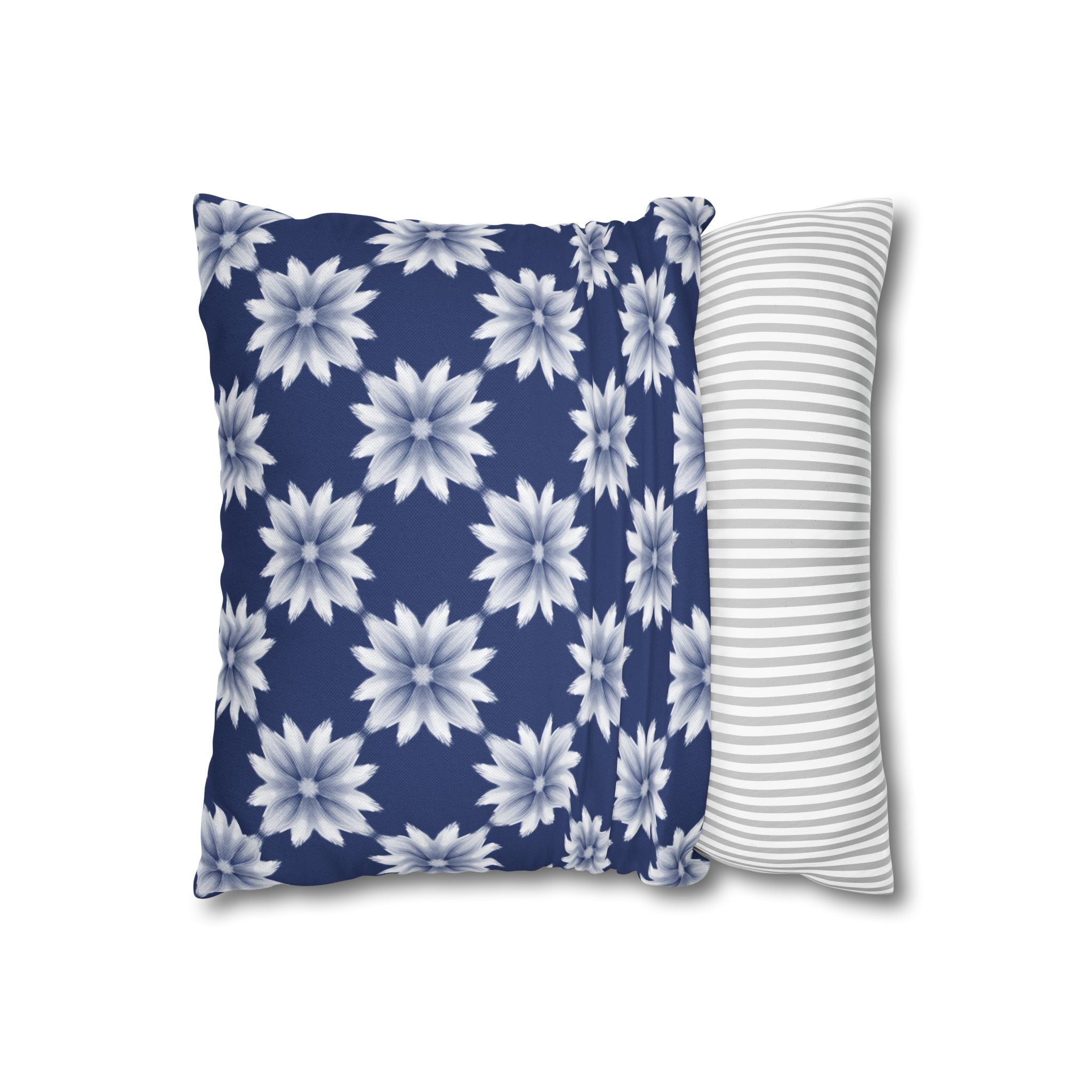 Navy Blue Floral Decorative THROW PILLOW COVER — Navy White Dahlia Pattern Square Throw Pillow Cover