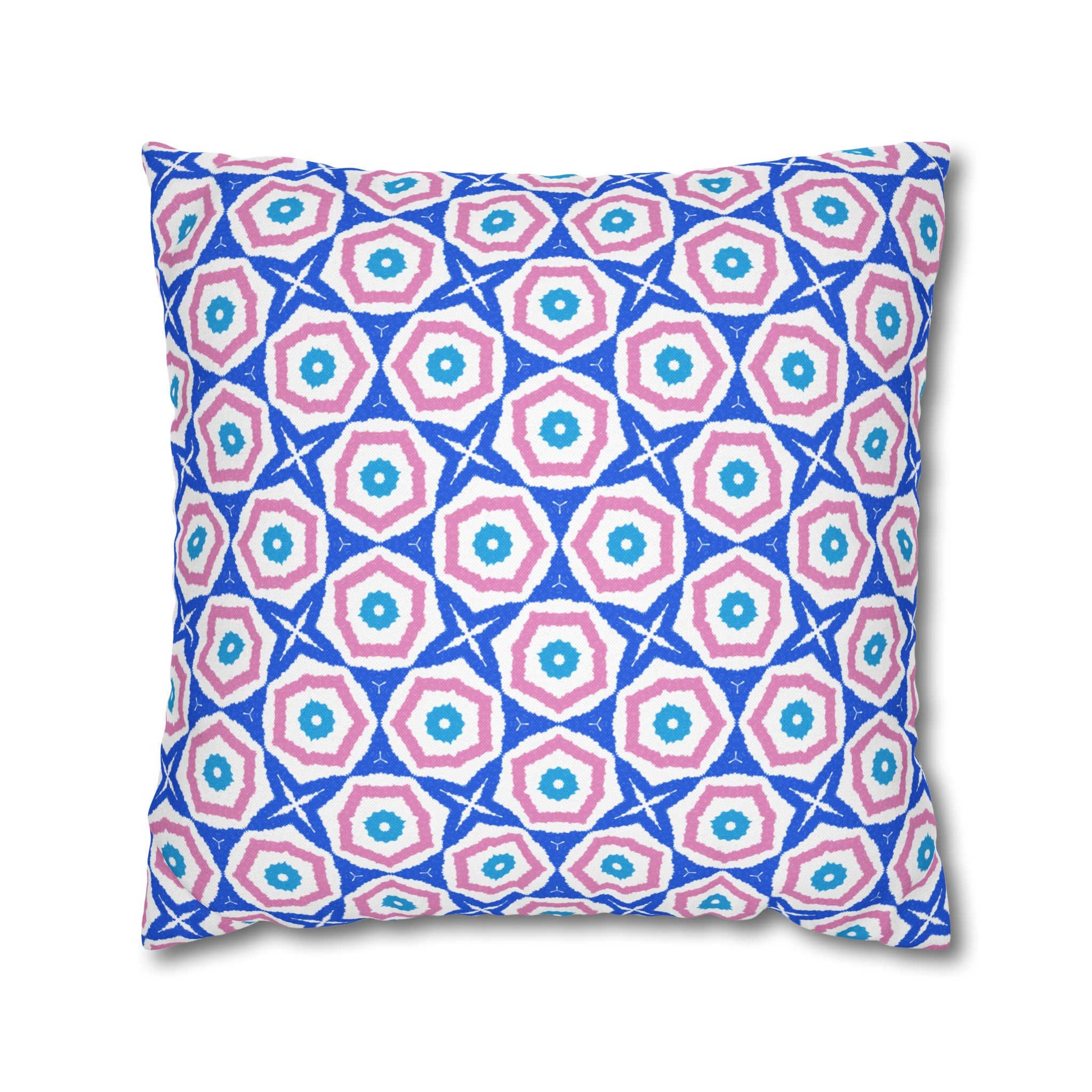 Blue & Pink Decorative THROW PILLOW COVER - Geometric Starburst Square Pillowcase