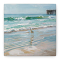 Seaside Heron Matte Stretched Canvas – Coastal Beach Pier Wall Art
