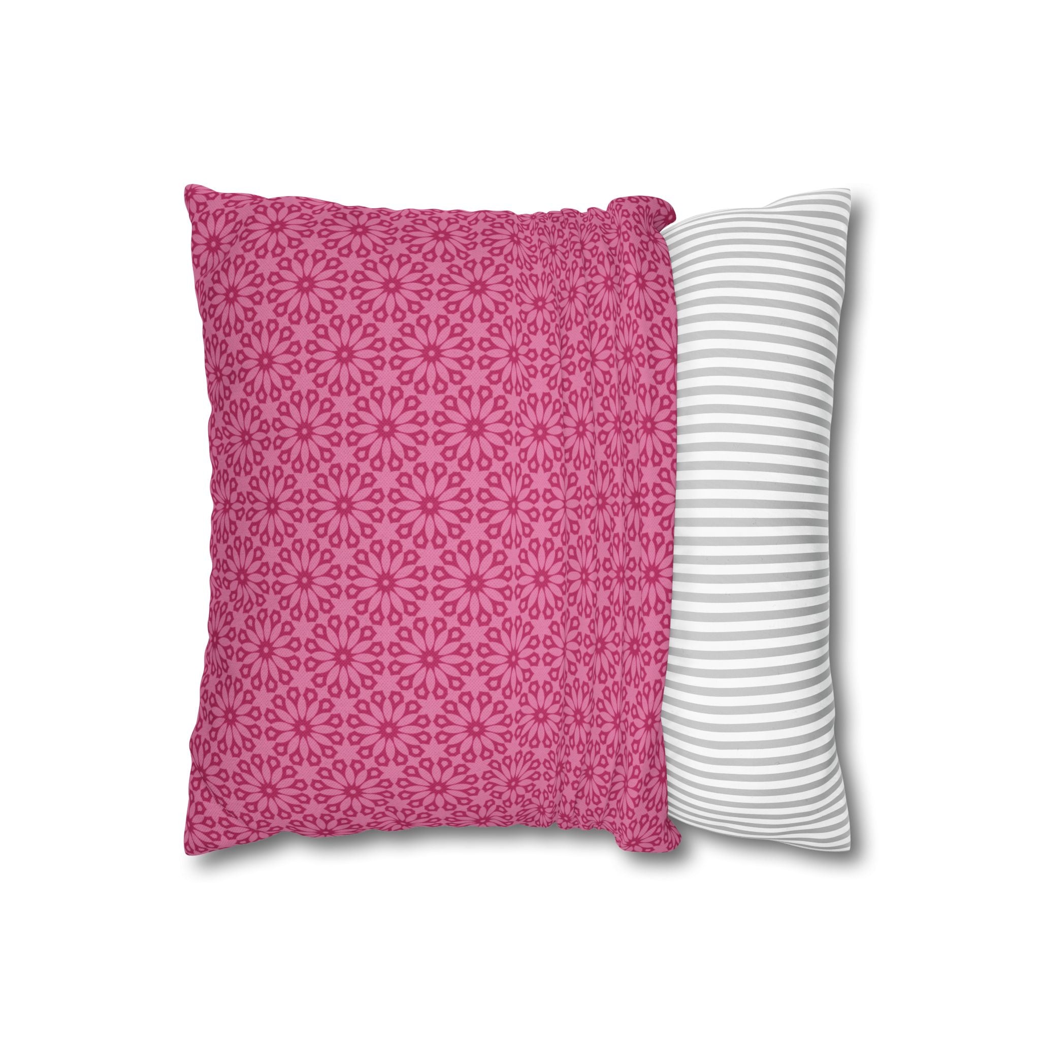 Daisy Bloom Pink Floral Pattern Decorative THROW PILLOW COVER — Spun Polyester Square Pillow Cover