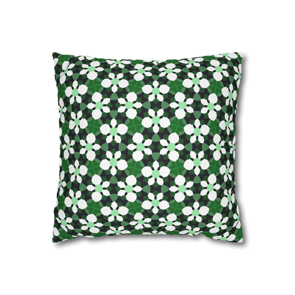 Green Retro Floral THROW PILLOW COVER— Spun Polyester Square Throw Pillow Cover