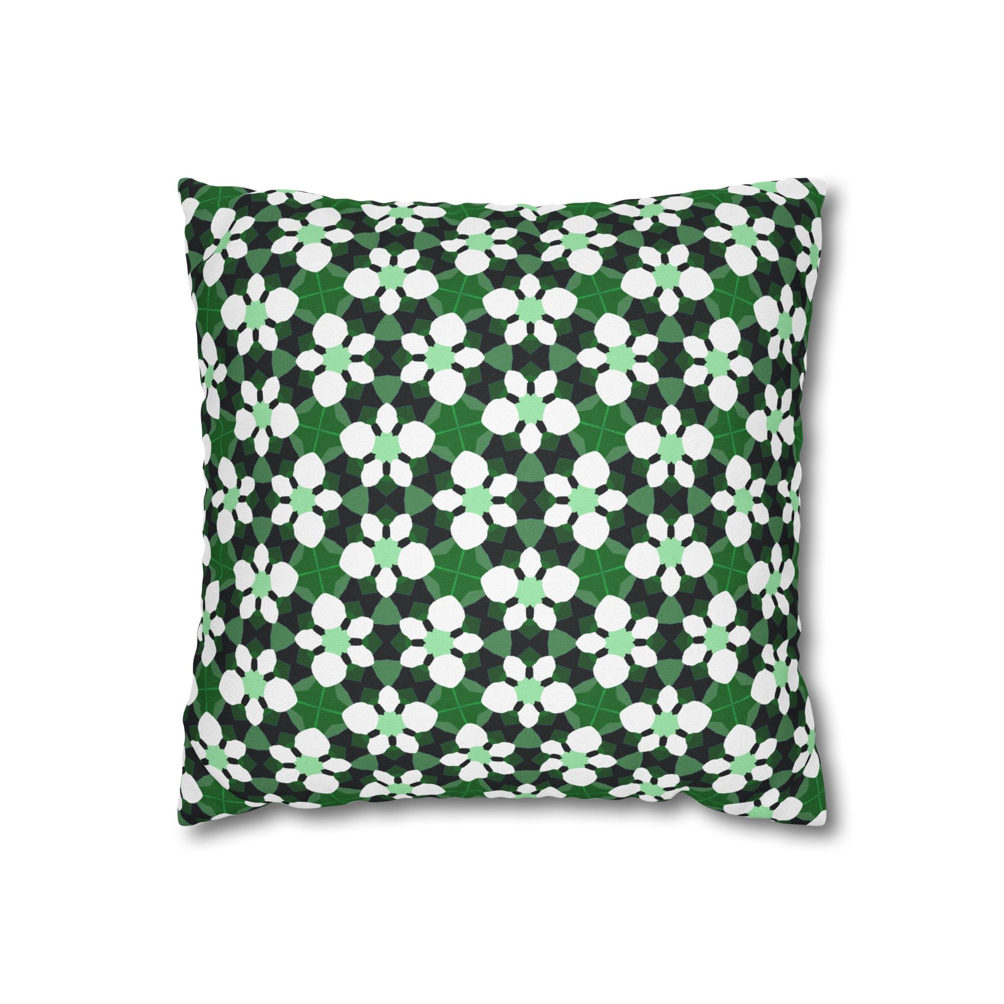 Green Retro Floral THROW PILLOW COVER— Spun Polyester Square Throw Pillow Cover