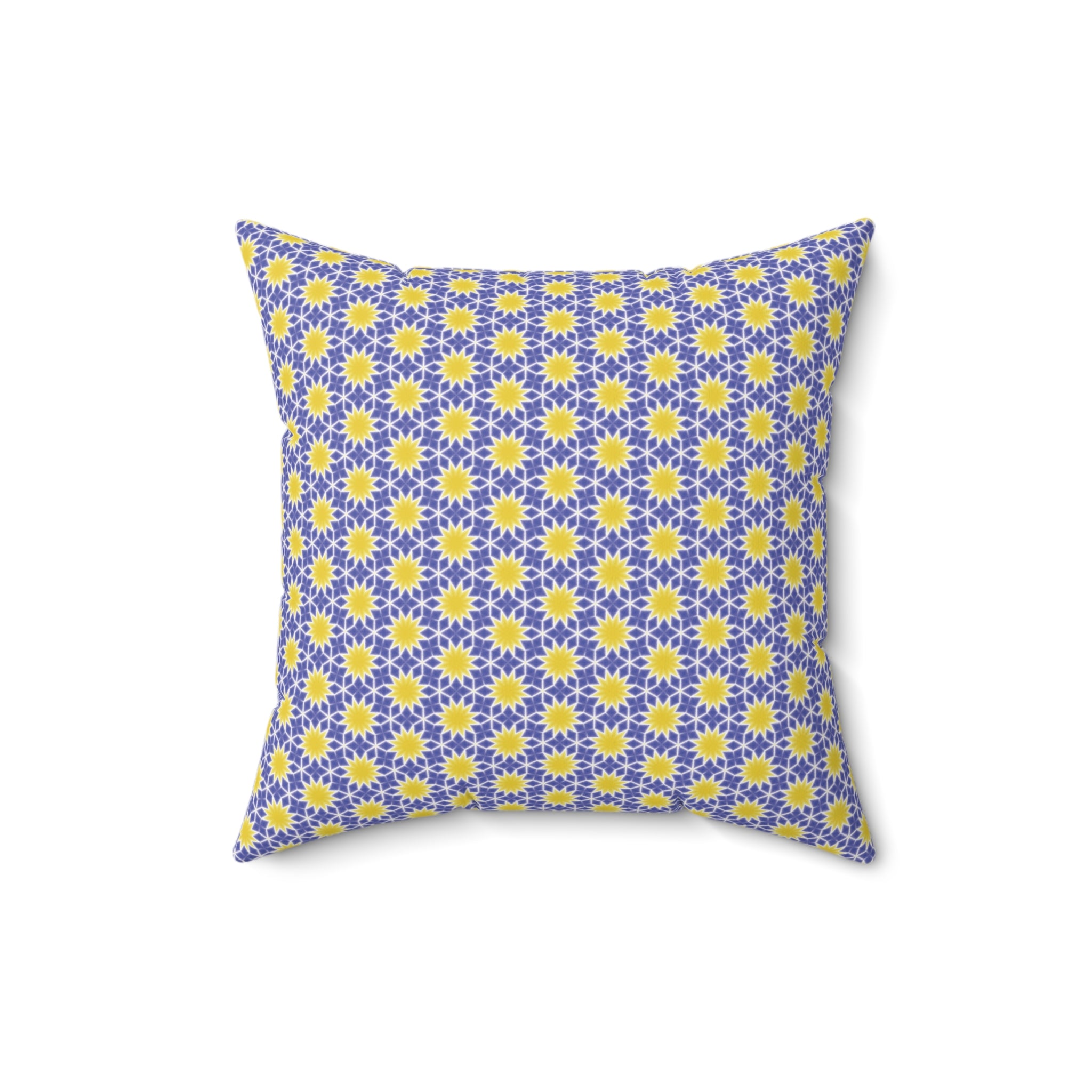 Yellow and Blue Sunburst Pattern Square Pillow — Yellow & Lavender Floral Decorative Cushion