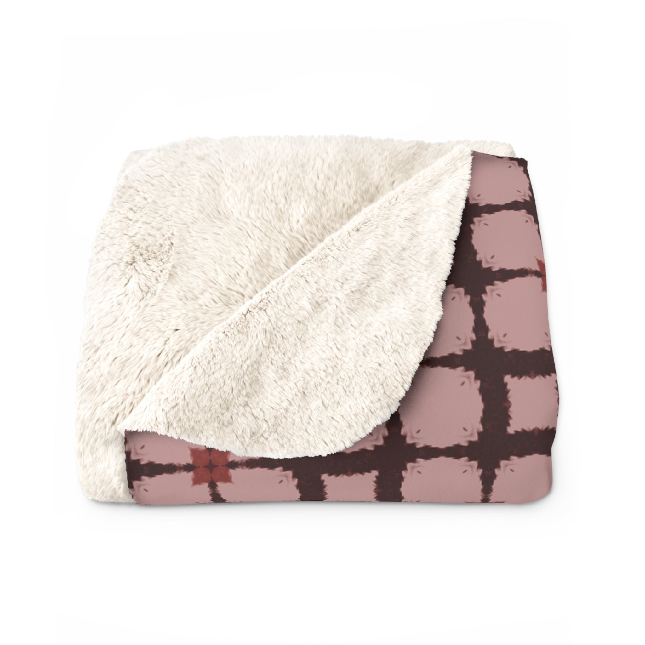 Vintage Pink Plaid Decorative Sherpa Fleece Blanket — Cozy Plush Throw with Modern Geometric Pattern