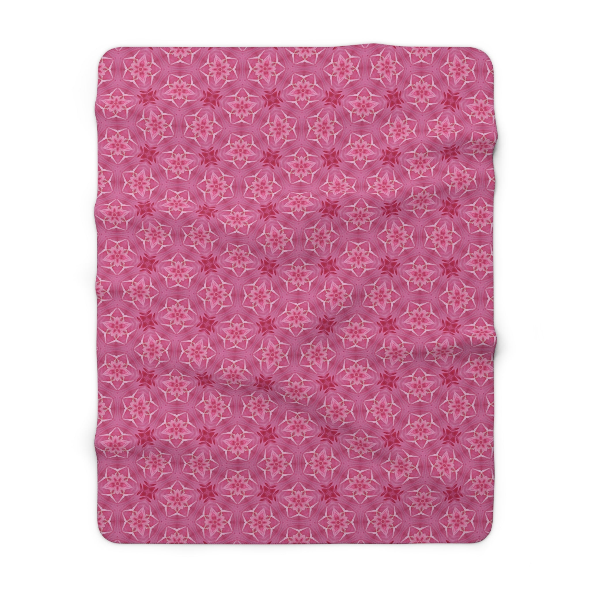 Pink Floral Kaleidoscope Pattern Sherpa Blanket — Cozy Plush Throw for Bedroom & Gift