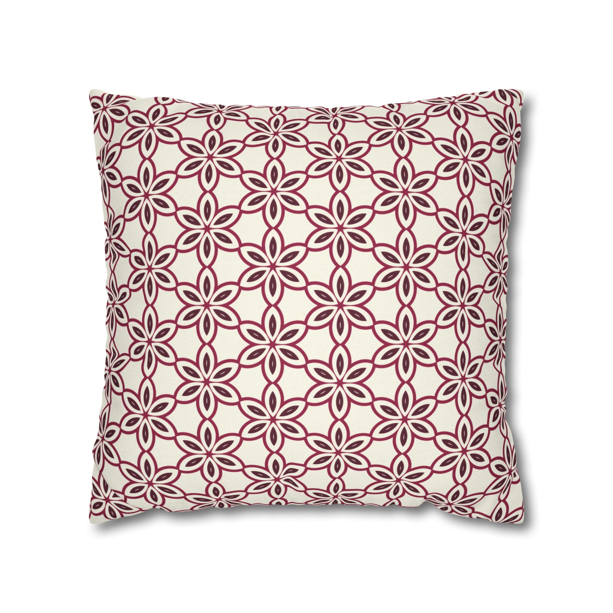 Cream Pillow THROW PILLOW COVER with Burgundy Flowers — Pink Geometric Square Throw Pillowcase
