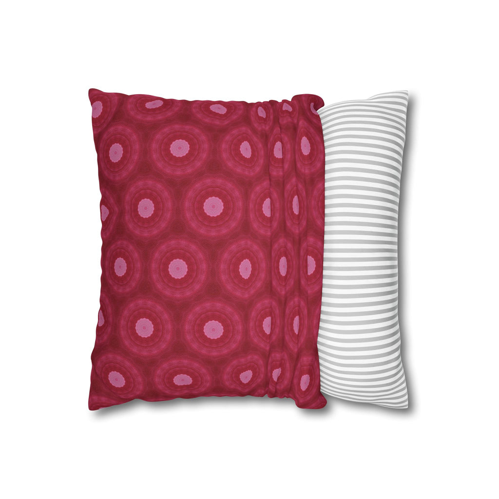 Raspberry Red Circle Pattern Decorative THROW PILLOW COVER — Spun Polyester Square Throw Pillow Cover