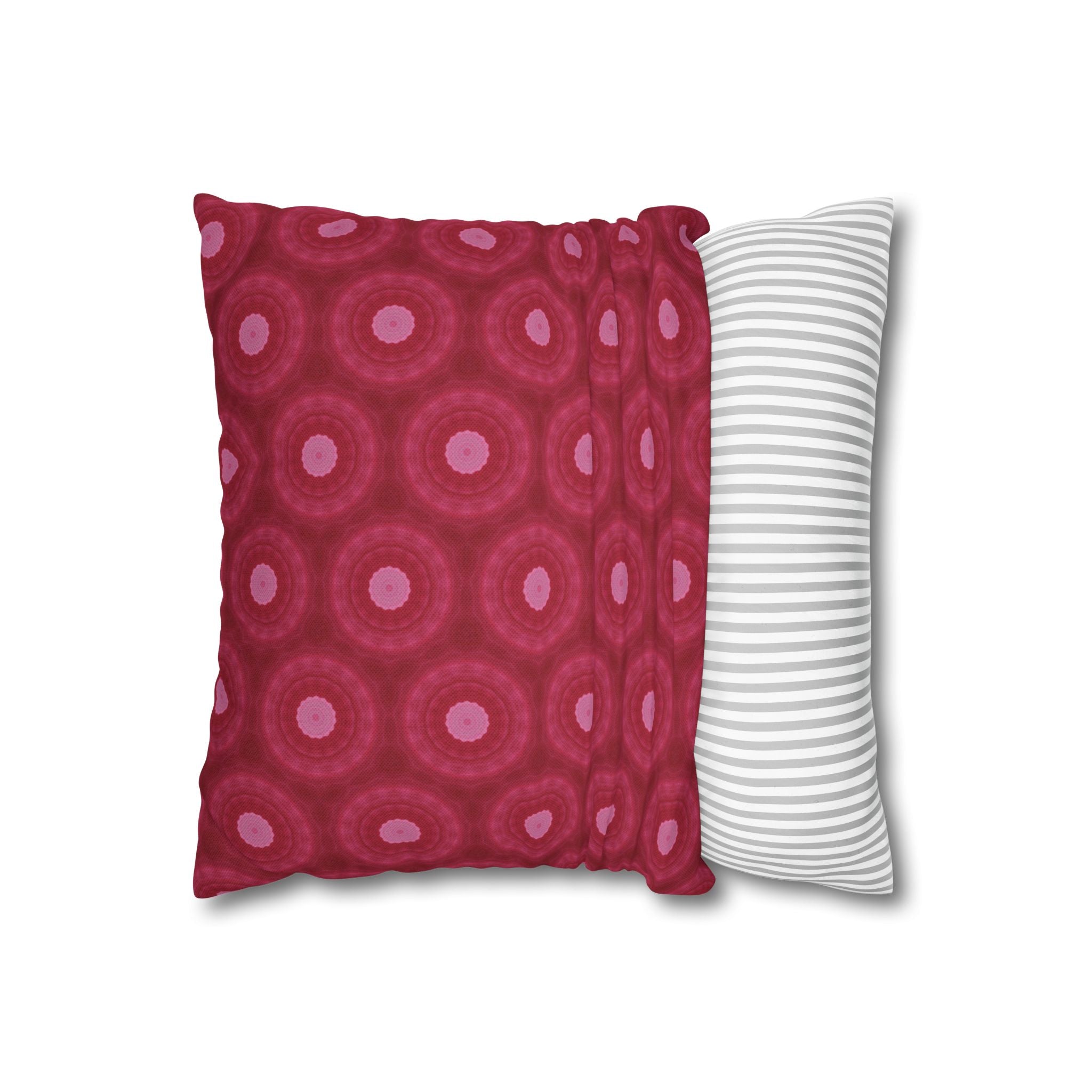 Raspberry Red Circle Pattern Decorative THROW PILLOW COVER — Spun Polyester Square Throw Pillow Cover