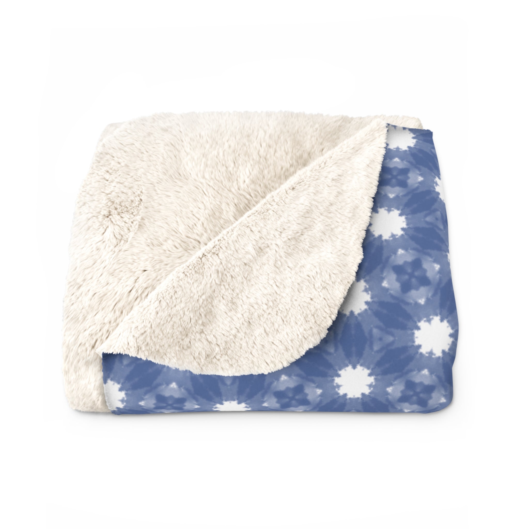 Blue & White Floral Sherpa Fleece Blanket