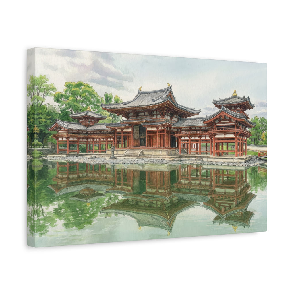 Byodo-In Temple Reflection Matte Canvas Print — Japanese Temple Wall Art, Stretched 1.25"