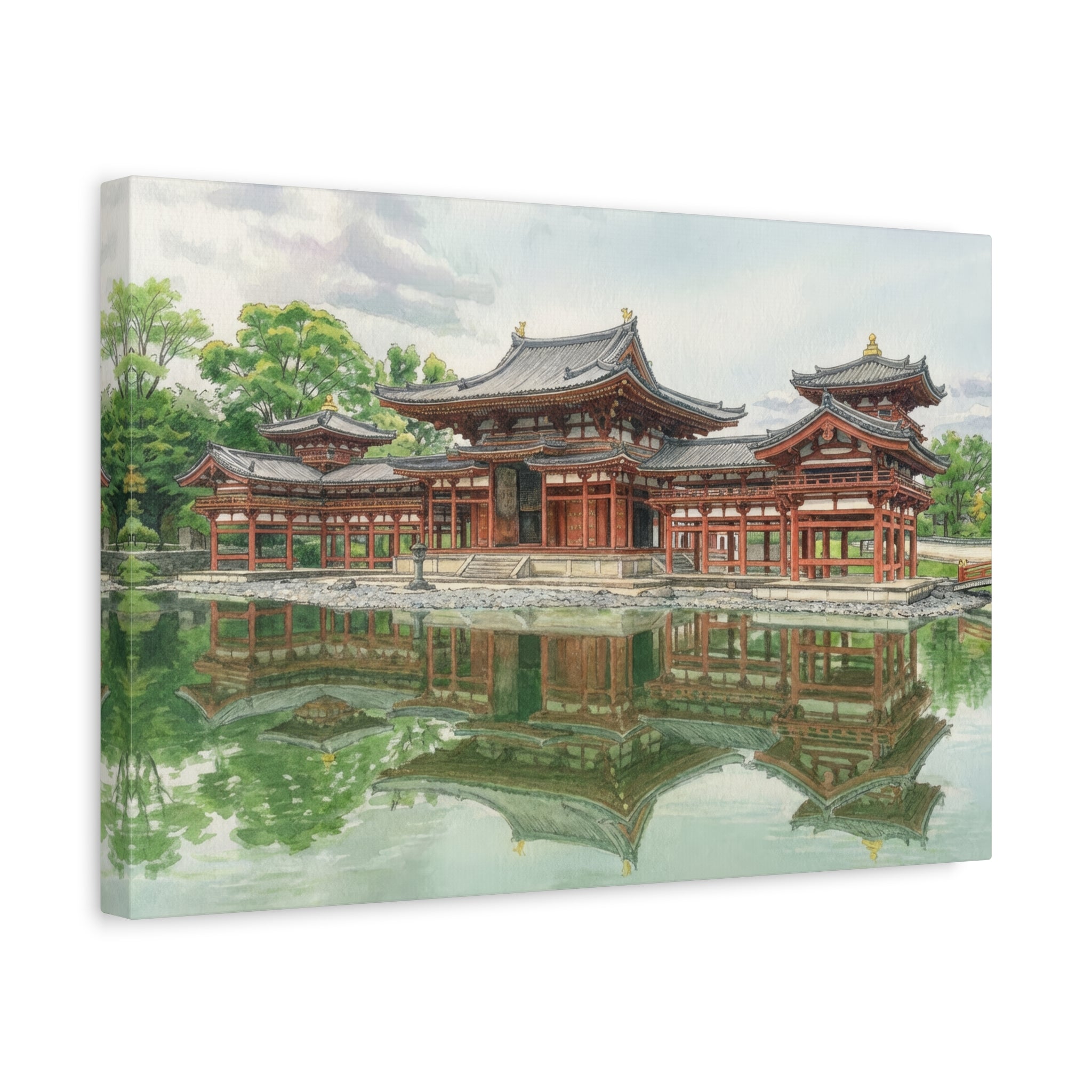 Byodo-In Temple Reflection Matte Canvas Print — Japanese Temple Wall Art, Stretched 1.25"