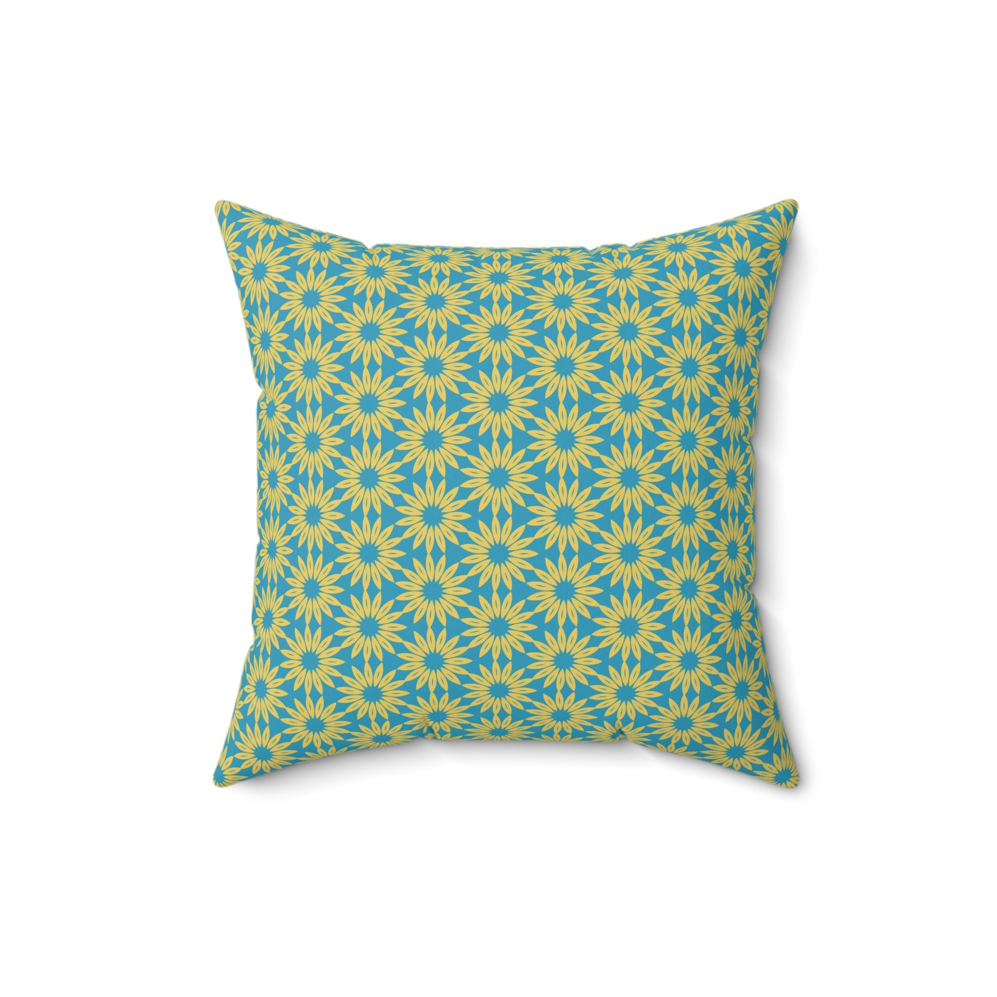 Sunburst Floral Throw Pillow — Yellow & Teal Geometric Accent Cushion