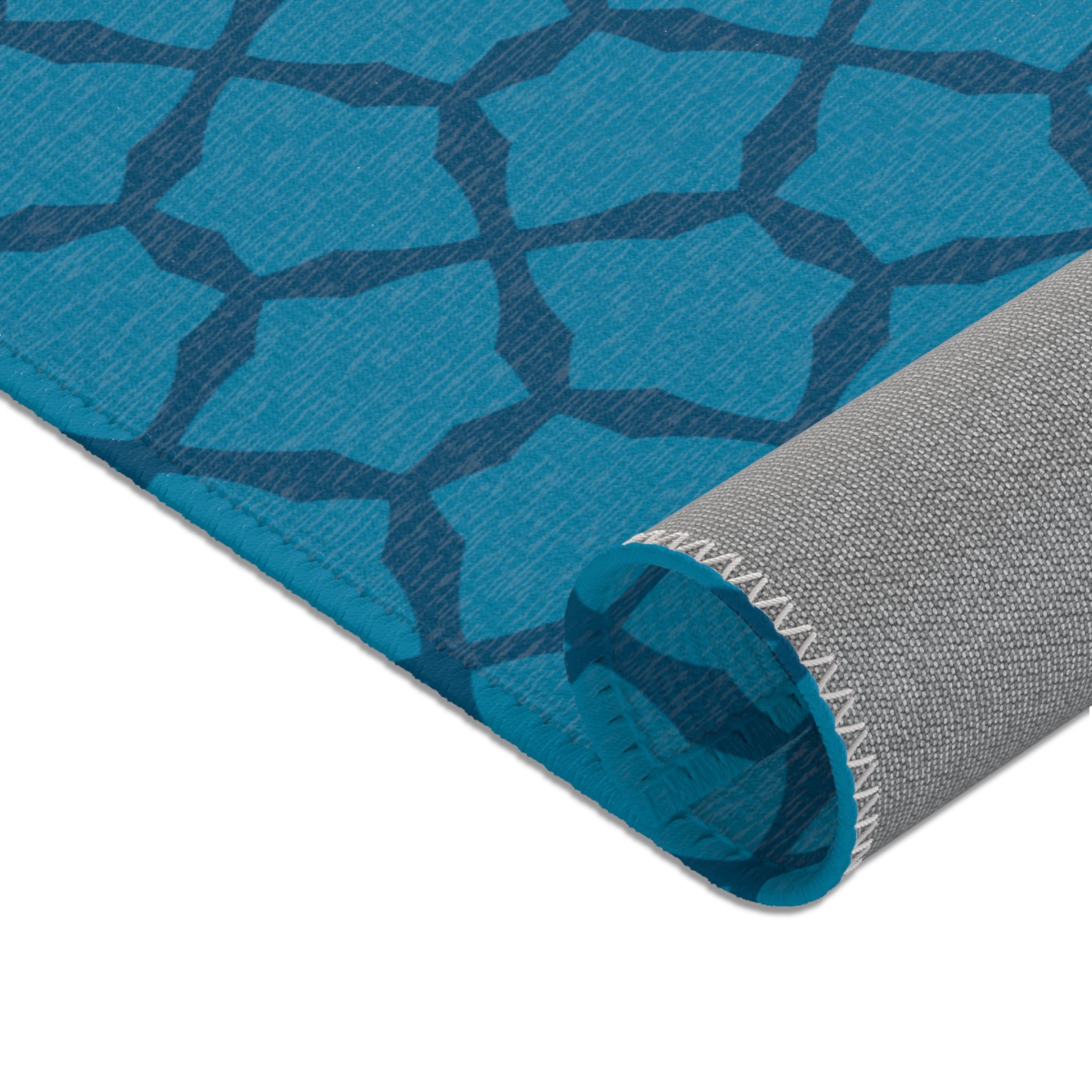 Blue Geometric Trellis Area Rug — Modern Moroccan Pattern