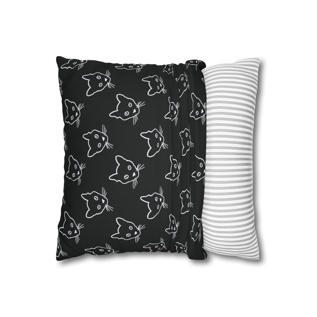 Black Cat Sketch Pattern THROW PILLOW COVER — Cute Kitty Face Throw Pillow Cover
