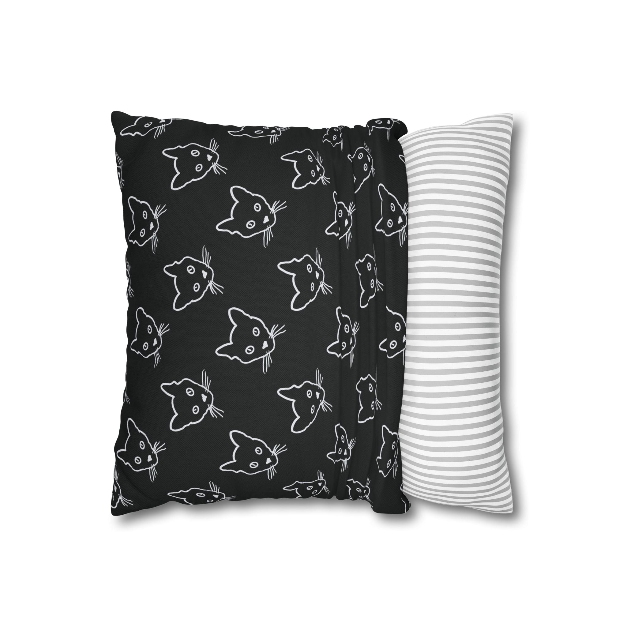 Black Cat Sketch Pattern THROW PILLOW COVER — Cute Kitty Face Throw Pillow Cover