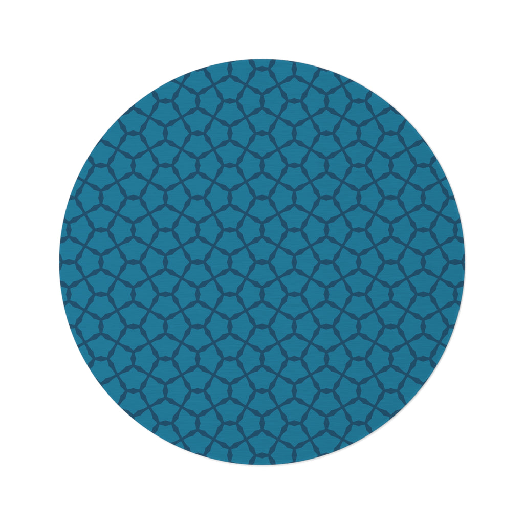 Blue Geometric Round Rug — Modern Mosaic Pattern