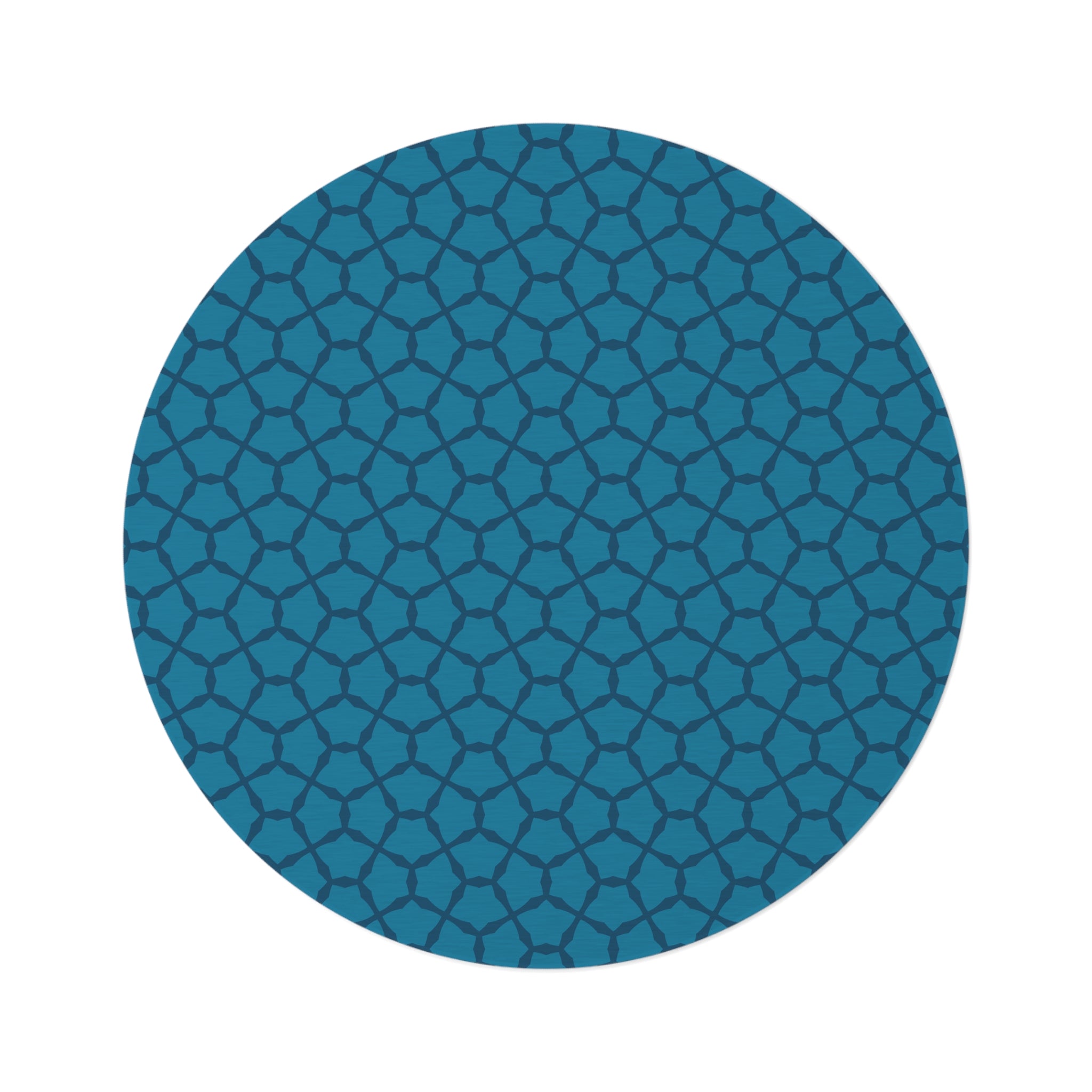 Blue Geometric Round Rug — Modern Mosaic Pattern