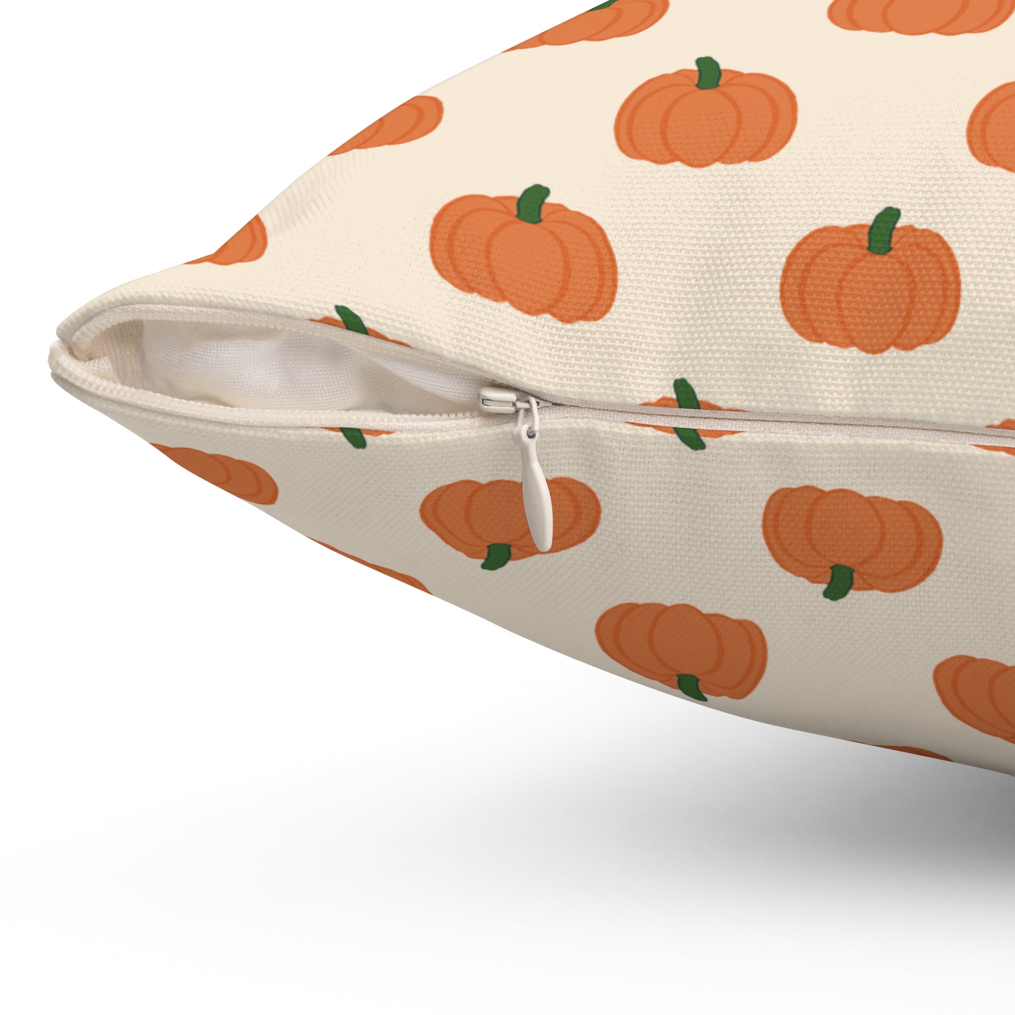 Cream Halloween Pumpkin Pattern Square Pillow — Halloween Fall Decorative Throw Pillow