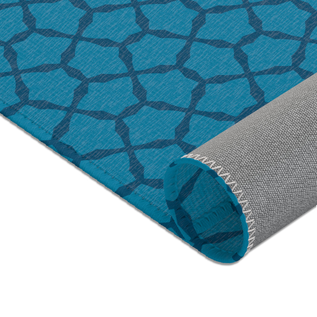 Blue Geometric Trellis Area Rug — Modern Moroccan Pattern